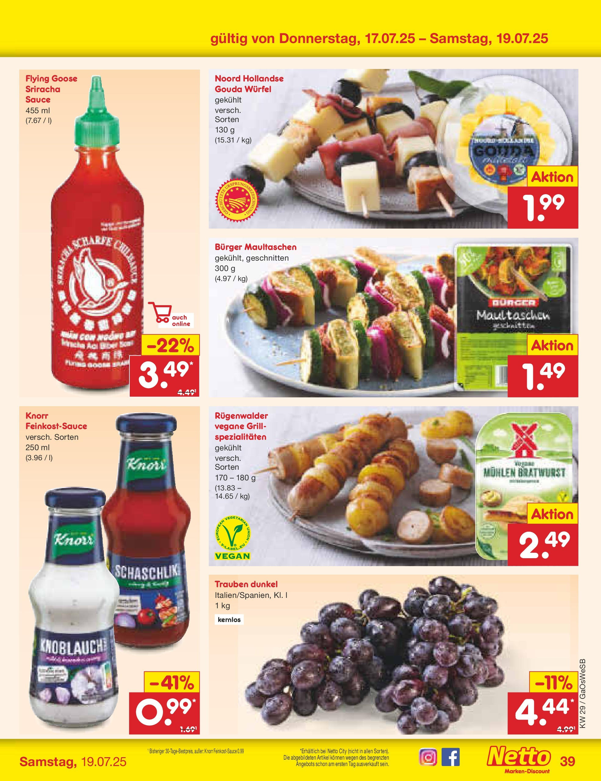 Netto Marken-Discount prospekt Moormerland (ab 13.07.2025) » Angebote | Seite: 61 | Produkte: Gouda, Burger, Knoblauch, Maultaschen Netto Marken-Discount prospekt Moormerland (ab 13.07.2025) » Angebote | Seite: 61 | Produkte: Gouda, Burger, Knoblauch, Maultaschen