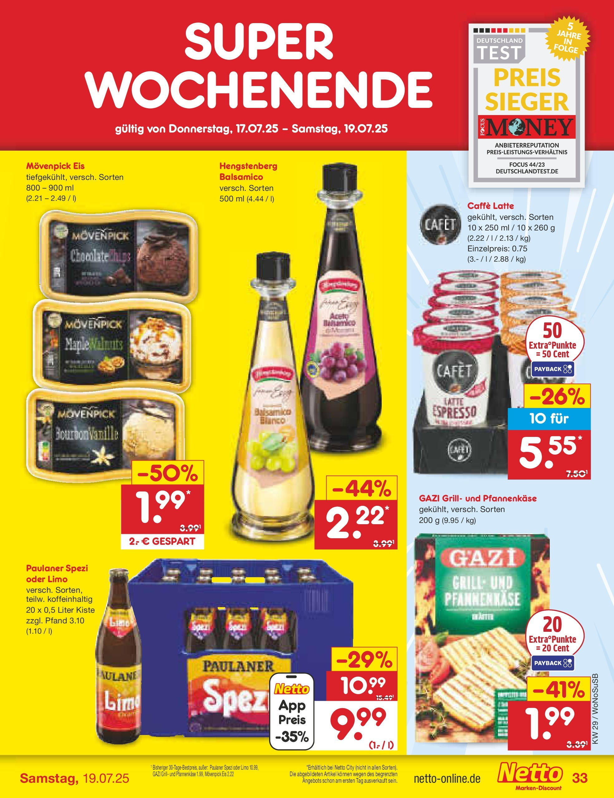 Netto Marken-Discount prospekt Lahnau (ab 13.07.2025) » Angebote | Seite: 51 | Produkte: Balsamico, Paulaner spezi, Movenpick eis, Eis Netto Marken-Discount prospekt Lahnau (ab 13.07.2025) » Angebote | Seite: 51 | Produkte: Balsamico, Paulaner spezi, Movenpick eis, Eis