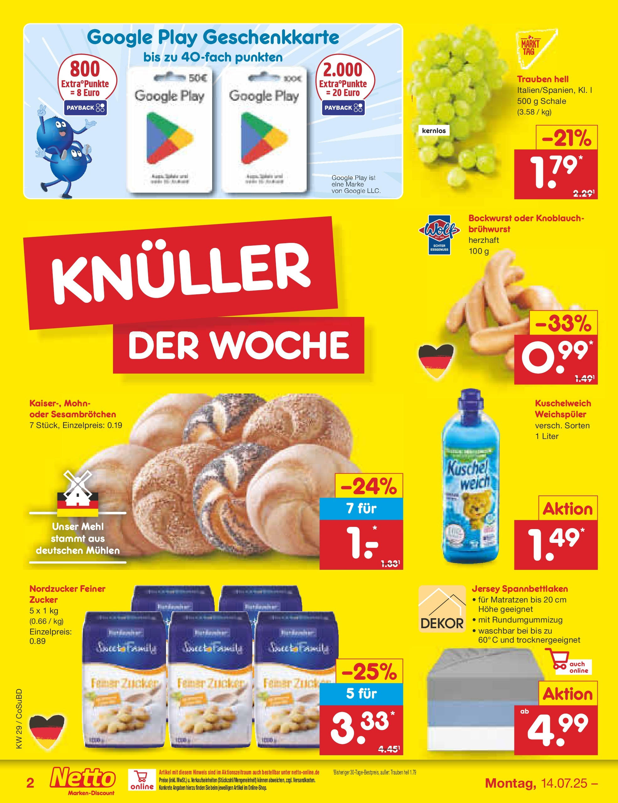 Netto Marken-Discount prospekt Delitzsch (ab 13.07.2025) » Angebote | Seite: 2 | Produkte: Mehl, Kuschelweich, Weichspüler, Zucker Netto Marken-Discount prospekt Delitzsch (ab 13.07.2025) » Angebote | Seite: 2 | Produkte: Mehl, Kuschelweich, Weichspüler, Zucker