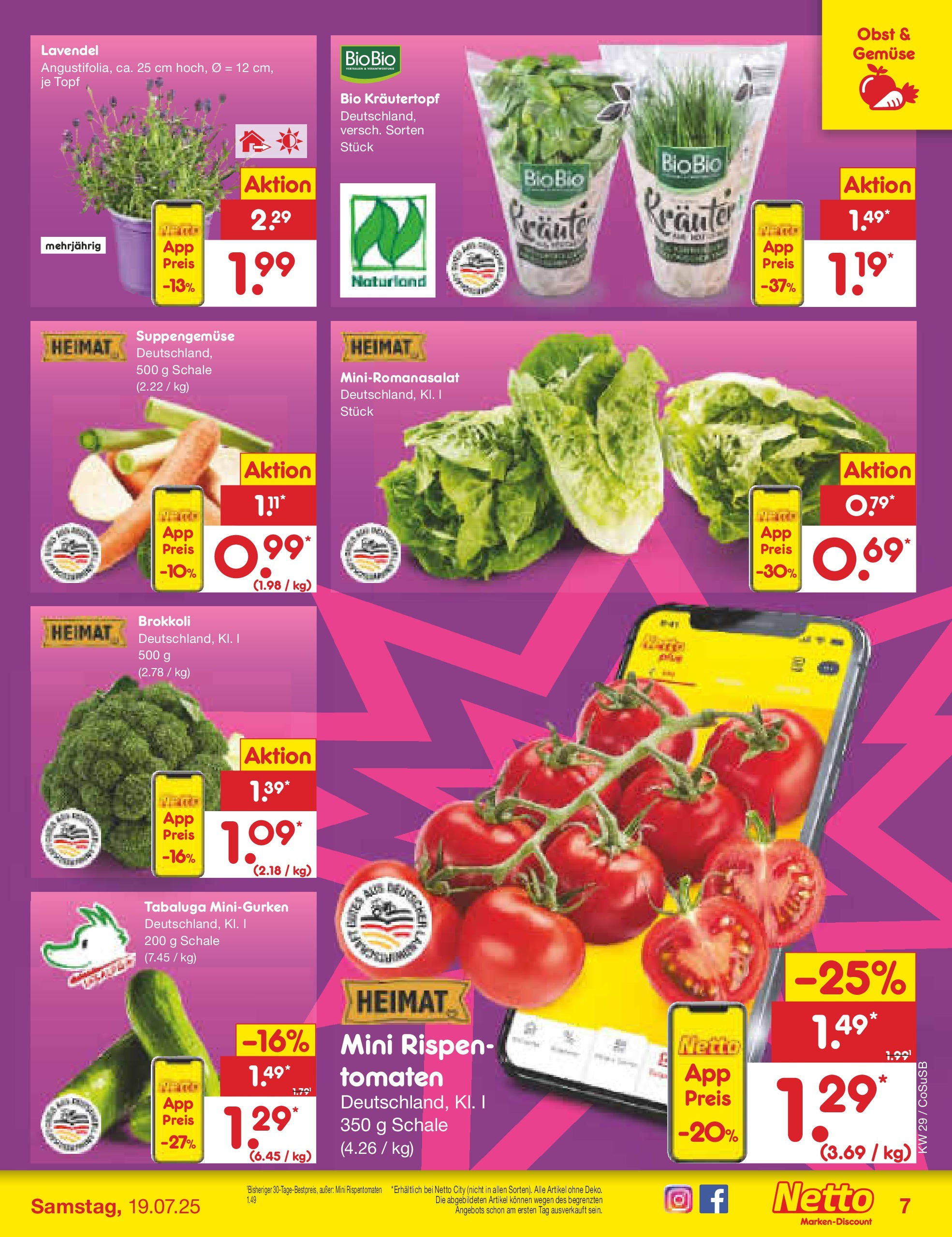 Netto Marken-Discount prospekt Bitterfeld-Wolfen	 (ab 13.07.2025) » Angebote | Seite: 7 | Produkte: Tomaten, Obst, Brokkoli, Lavendel