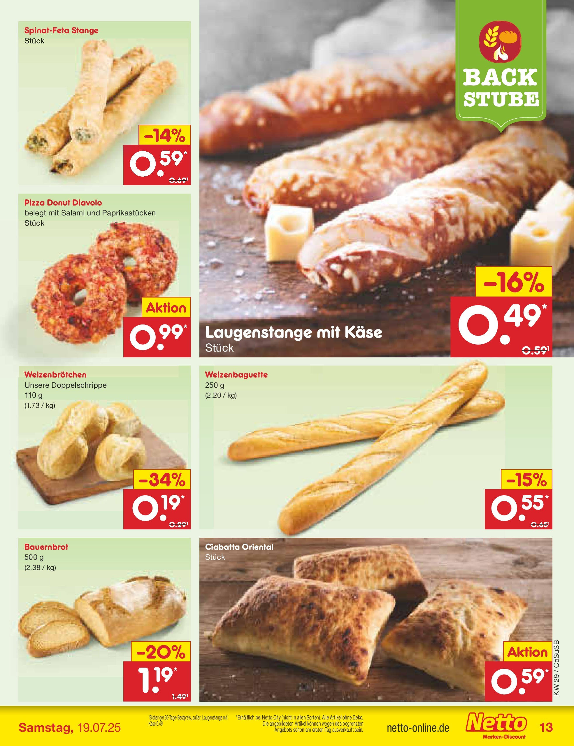 Netto Marken-Discount prospekt Bitterfeld-Wolfen	 (ab 13.07.2025) » Angebote | Seite: 17 | Produkte: Käse, Baguette, Salami, Pizza