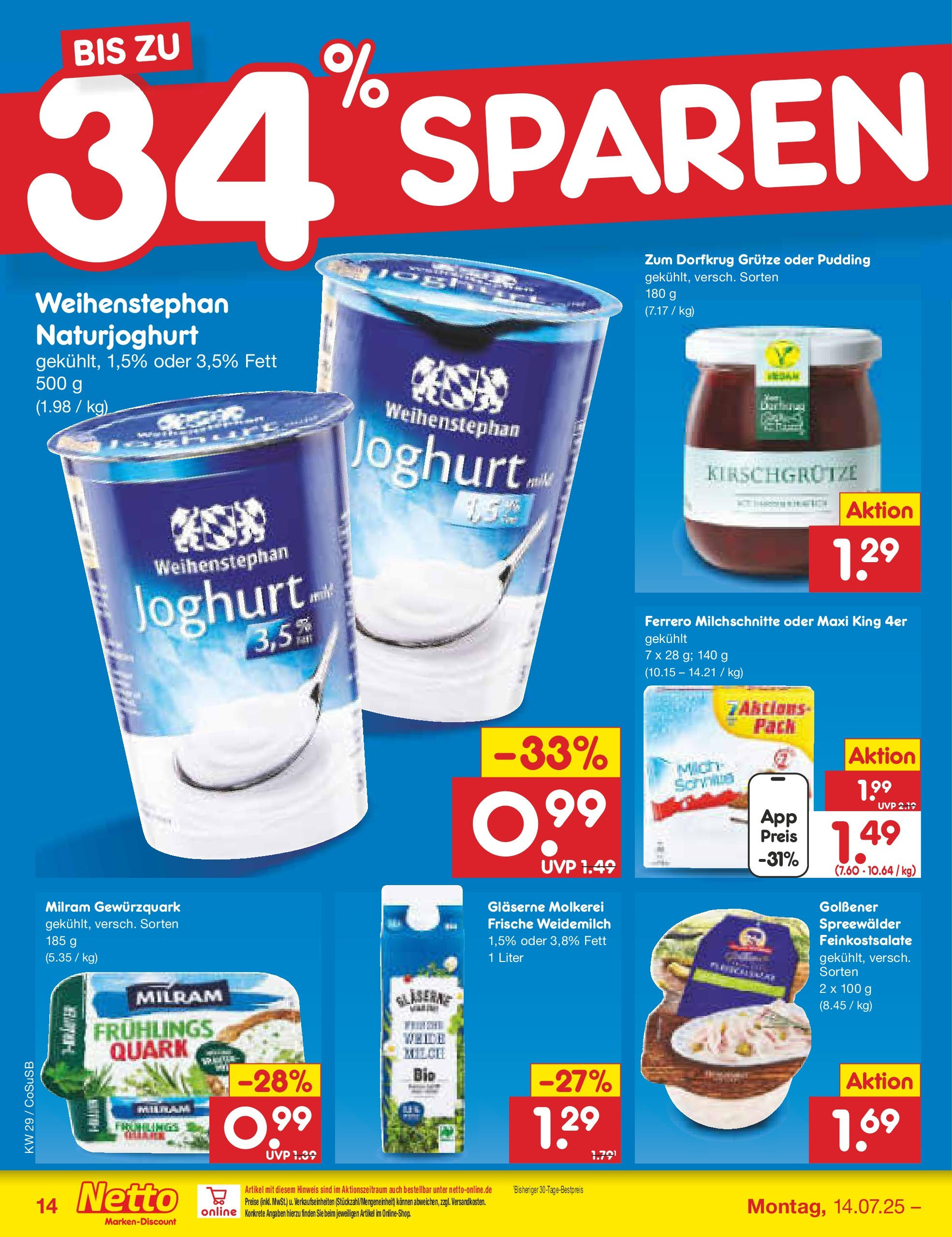 Netto Marken-Discount prospekt Bitterfeld-Wolfen	 (ab 13.07.2025) » Angebote | Seite: 18 | Produkte: Quark, Milch, Pudding, Milram