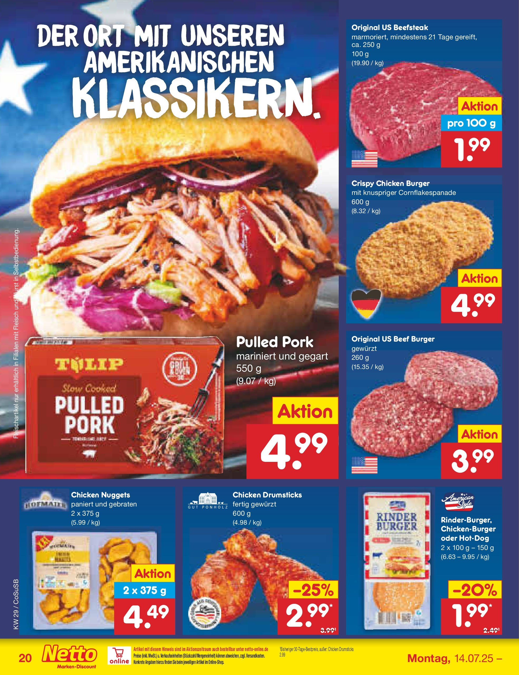 Netto Marken-Discount prospekt Bitterfeld-Wolfen	 (ab 13.07.2025) » Angebote | Seite: 26 | Produkte: Burger, Wurst, Fleisch