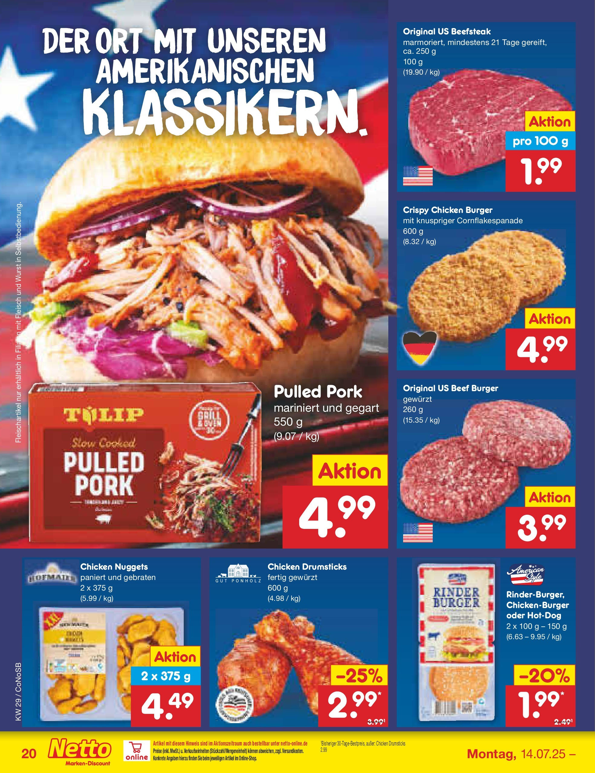 Netto Marken-Discount prospekt Kloster Lehnin (ab 13.07.2025) » Angebote | Seite: 26 | Produkte: Burger, Wurst, Fleisch Netto Marken-Discount prospekt Kloster Lehnin (ab 13.07.2025) » Angebote | Seite: 26 | Produkte: Burger, Wurst, Fleisch