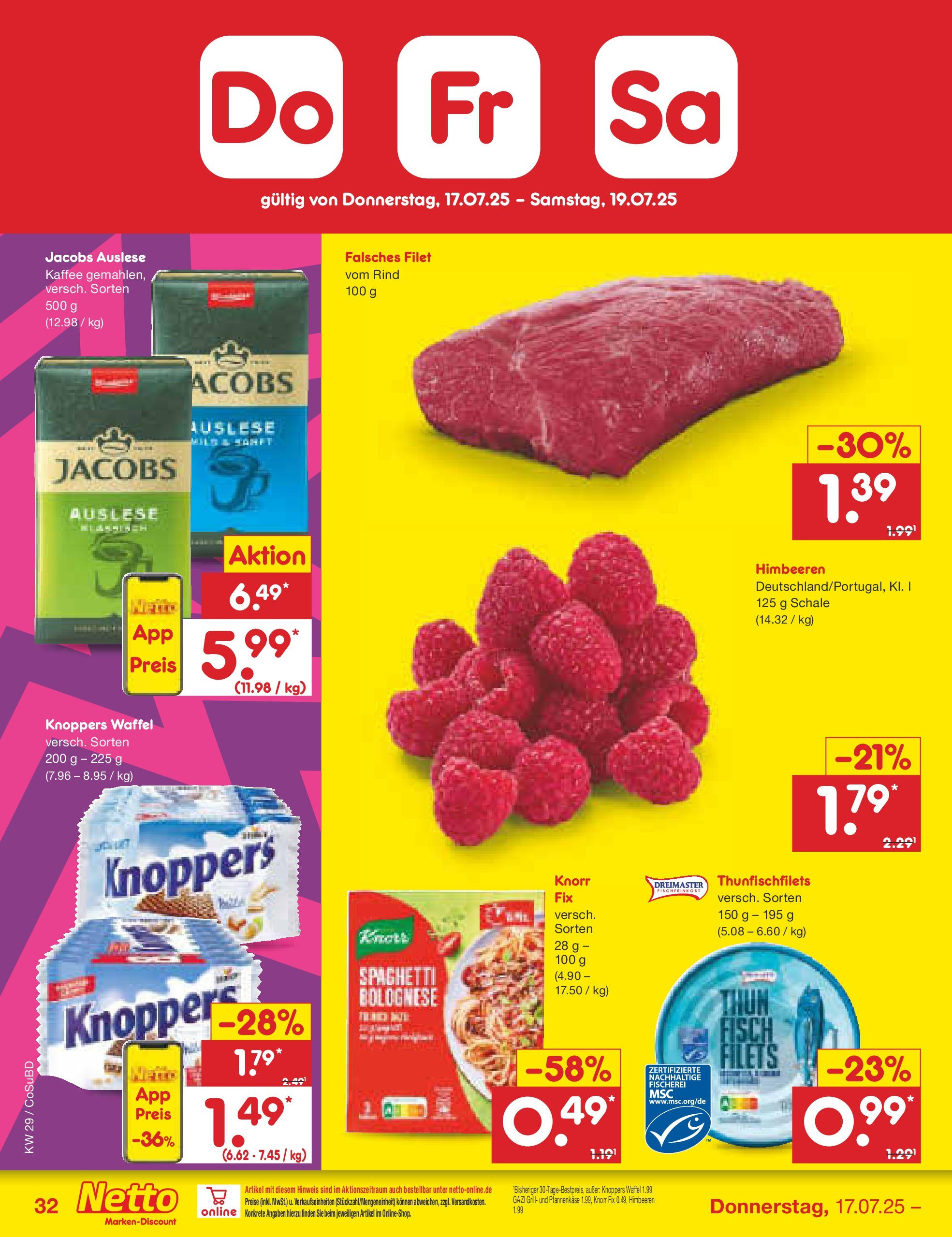 Netto Marken-Discount prospekt Delitzsch (ab 13.07.2025) » Angebote | Seite: 50 | Produkte: Himbeeren, Knorr fix, Kaffee, Knorr Netto Marken-Discount prospekt Delitzsch (ab 13.07.2025) » Angebote | Seite: 50 | Produkte: Himbeeren, Knorr fix, Kaffee, Knorr