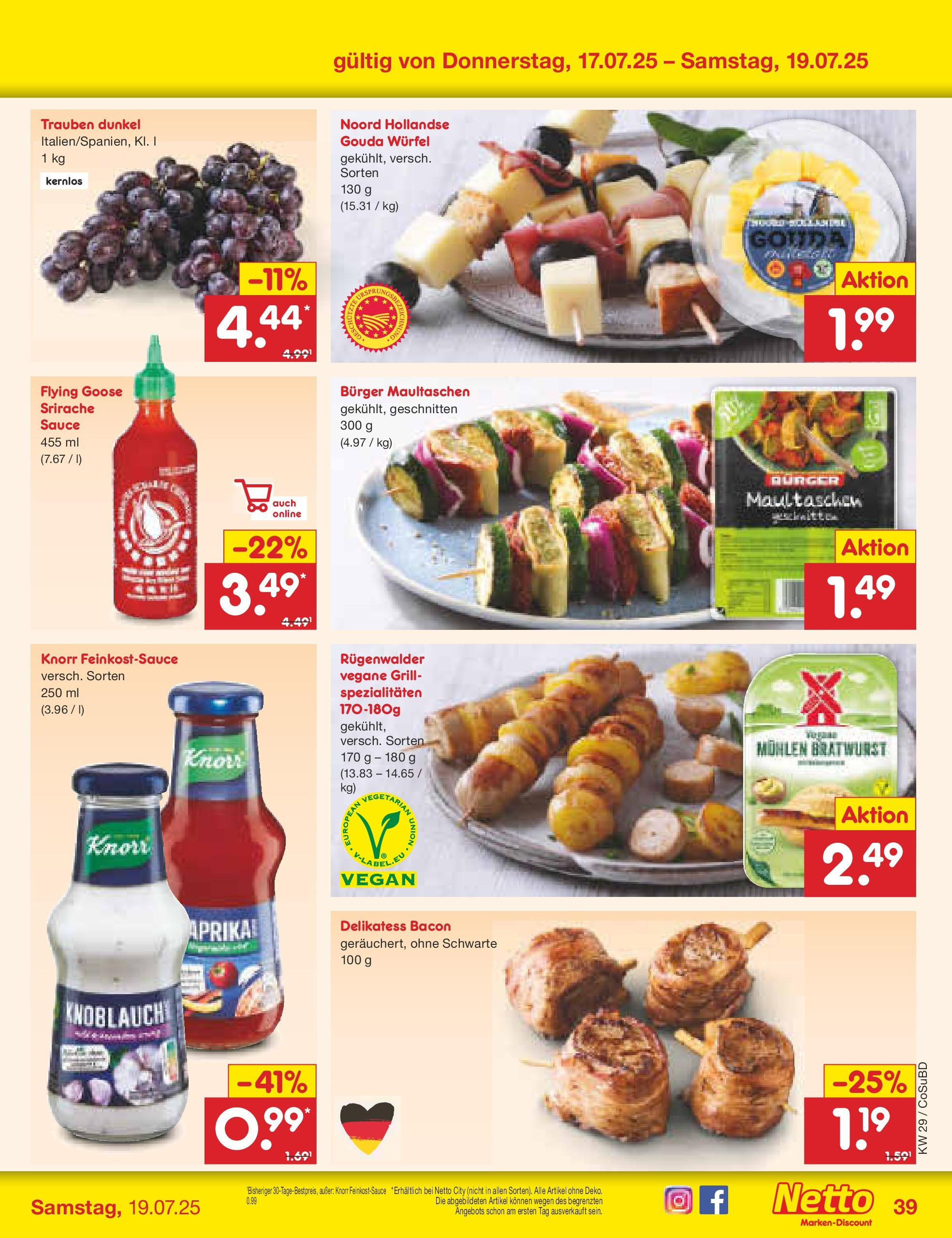 Netto Marken-Discount prospekt Delitzsch (ab 13.07.2025) » Angebote | Seite: 61 | Produkte: Trauben, Bratwurst, Burger, Knoblauch Netto Marken-Discount prospekt Delitzsch (ab 13.07.2025) » Angebote | Seite: 61 | Produkte: Trauben, Bratwurst, Burger, Knoblauch