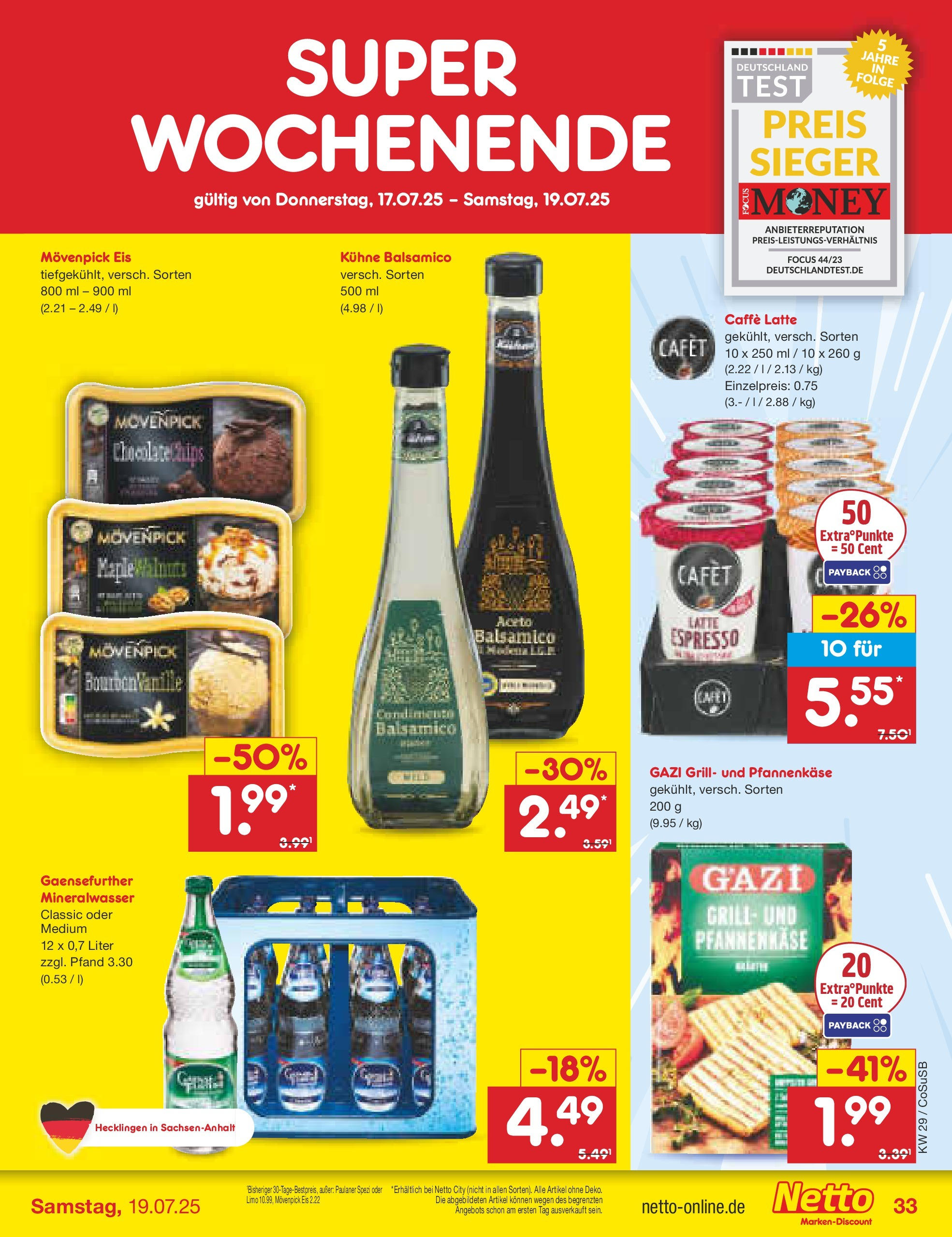 Netto Marken-Discount prospekt Bitterfeld-Wolfen	 (ab 13.07.2025) » Angebote | Seite: 51 | Produkte: Mineralwasser, Movenpick eis, Chips, Paulaner
