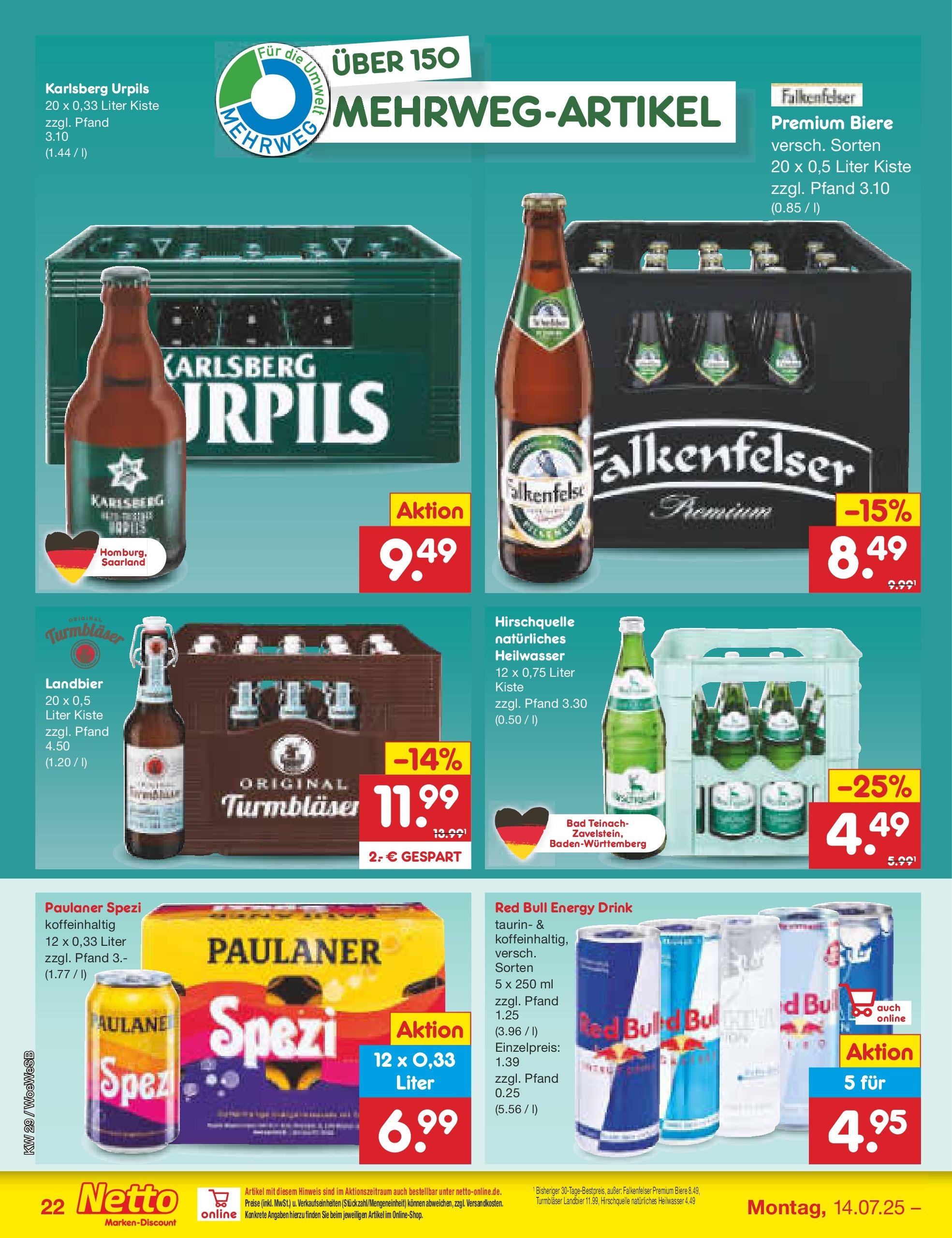Netto Marken-Discount prospekt Katzweiler (ab 13.07.2025) » Angebote | Seite: 32 | Produkte: Red bull, Energy, Paulaner spezi, Bad Netto Marken-Discount prospekt Katzweiler (ab 13.07.2025) » Angebote | Seite: 32 | Produkte: Red bull, Energy, Paulaner spezi, Bad