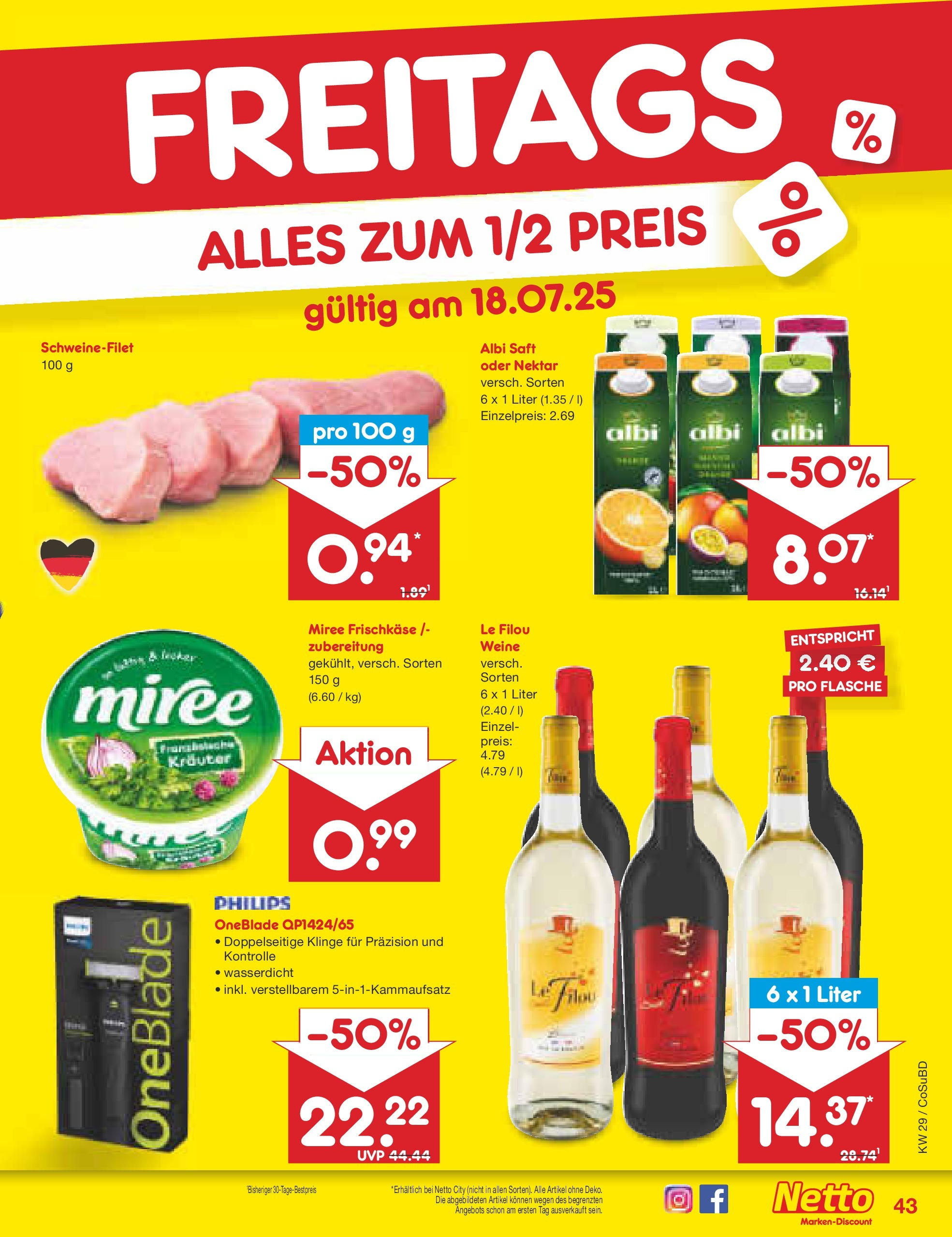 Netto Marken-Discount prospekt Delitzsch (ab 13.07.2025) » Angebote | Seite: 65 | Produkte: Philips, Le filou, Saft, Frischkase Netto Marken-Discount prospekt Delitzsch (ab 13.07.2025) » Angebote | Seite: 65 | Produkte: Philips, Le filou, Saft, Frischkase