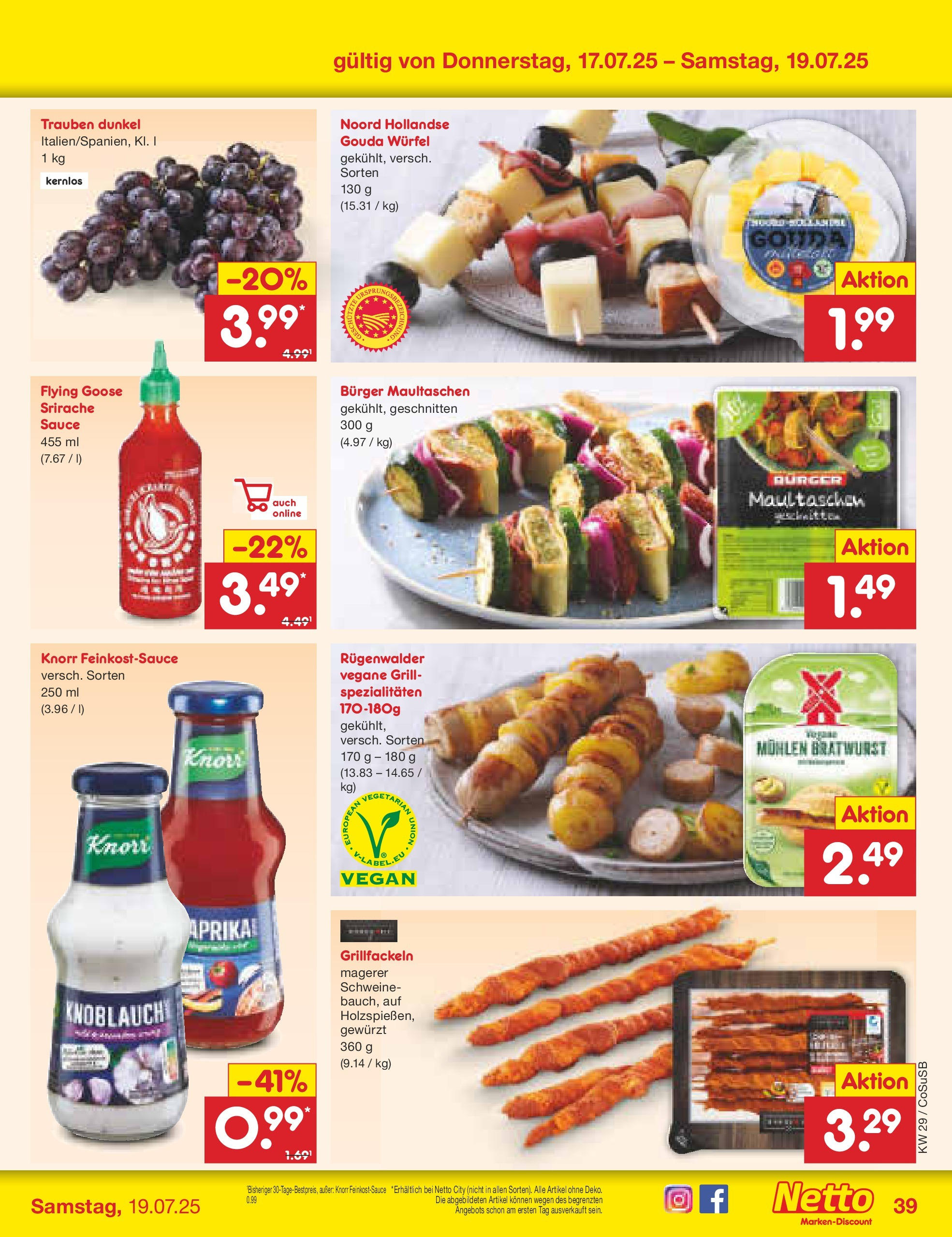 Netto Marken-Discount prospekt Bitterfeld-Wolfen	 (ab 13.07.2025) » Angebote | Seite: 61 | Produkte: Grill, Gouda, Knoblauch, Maultaschen