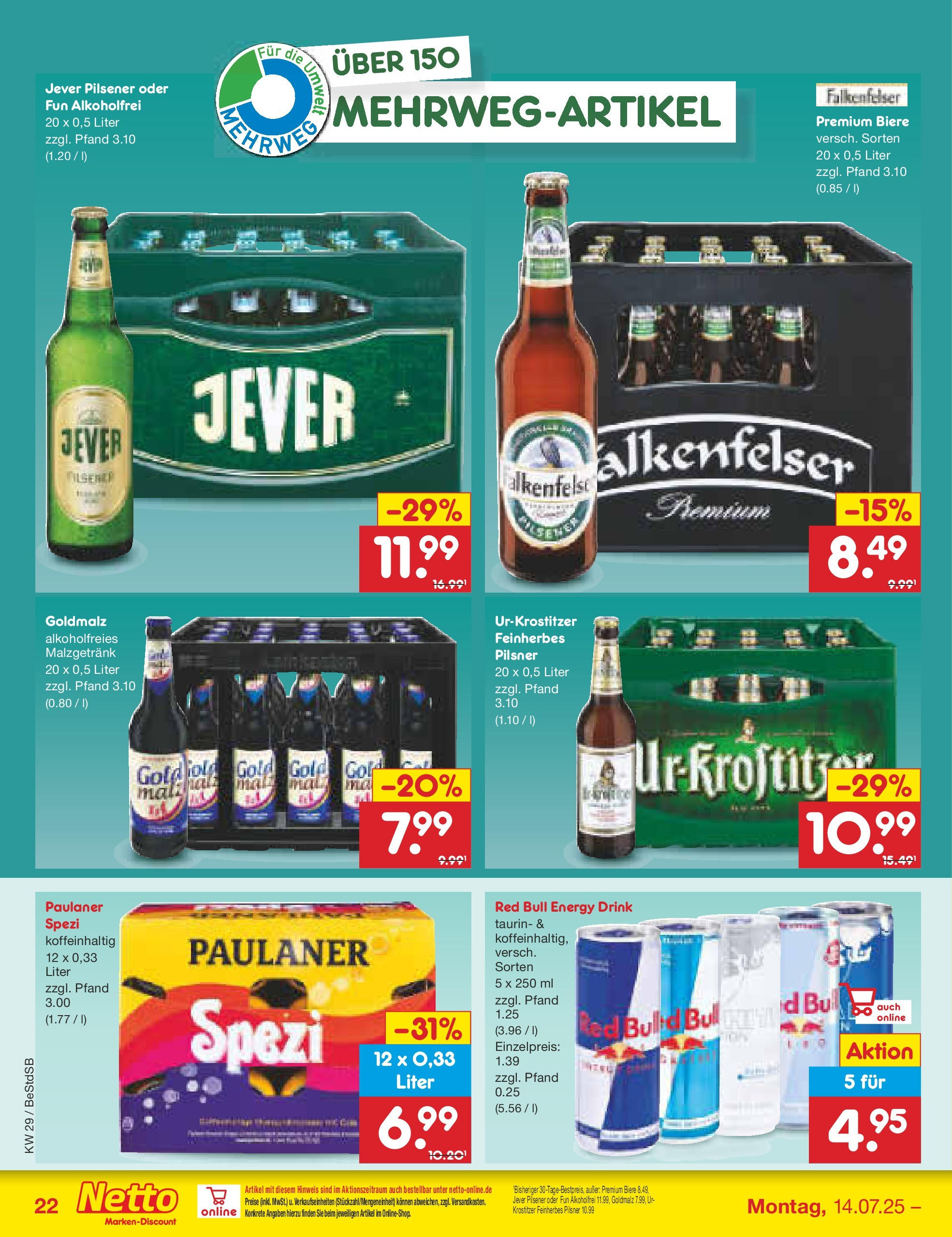 Netto Marken-Discount prospekt Berlin-Spandau (ab 13.07.2025) » Angebote | Seite: 32 | Produkte: Red bull, Energy, Jever, Paulaner Netto Marken-Discount prospekt Berlin-Spandau (ab 13.07.2025) » Angebote | Seite: 32 | Produkte: Red bull, Energy, Jever, Paulaner