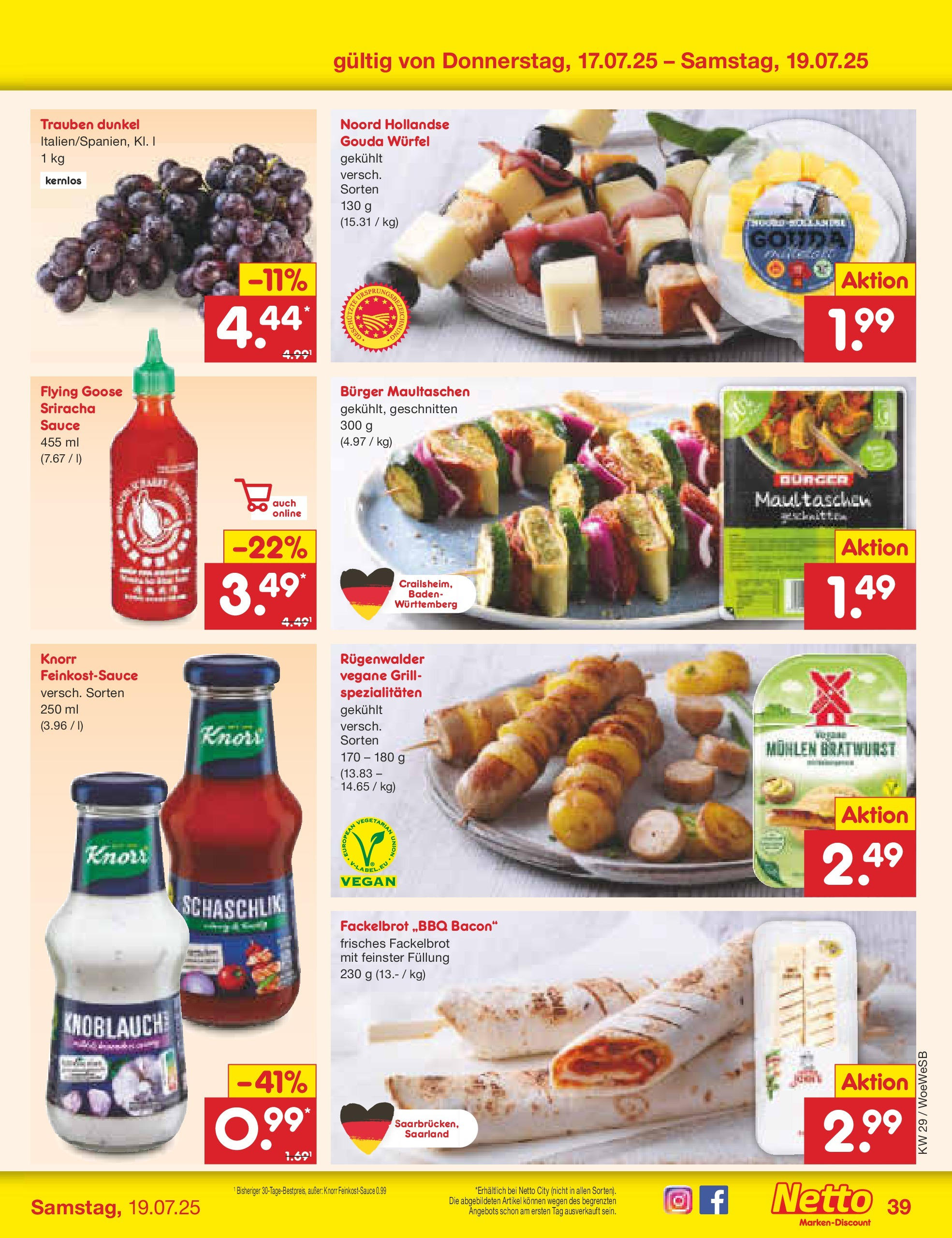 Netto Marken-Discount prospekt Katzweiler (ab 13.07.2025) » Angebote | Seite: 61 | Produkte: Trauben, Gouda, Knorr, Knoblauch Netto Marken-Discount prospekt Katzweiler (ab 13.07.2025) » Angebote | Seite: 61 | Produkte: Trauben, Gouda, Knorr, Knoblauch