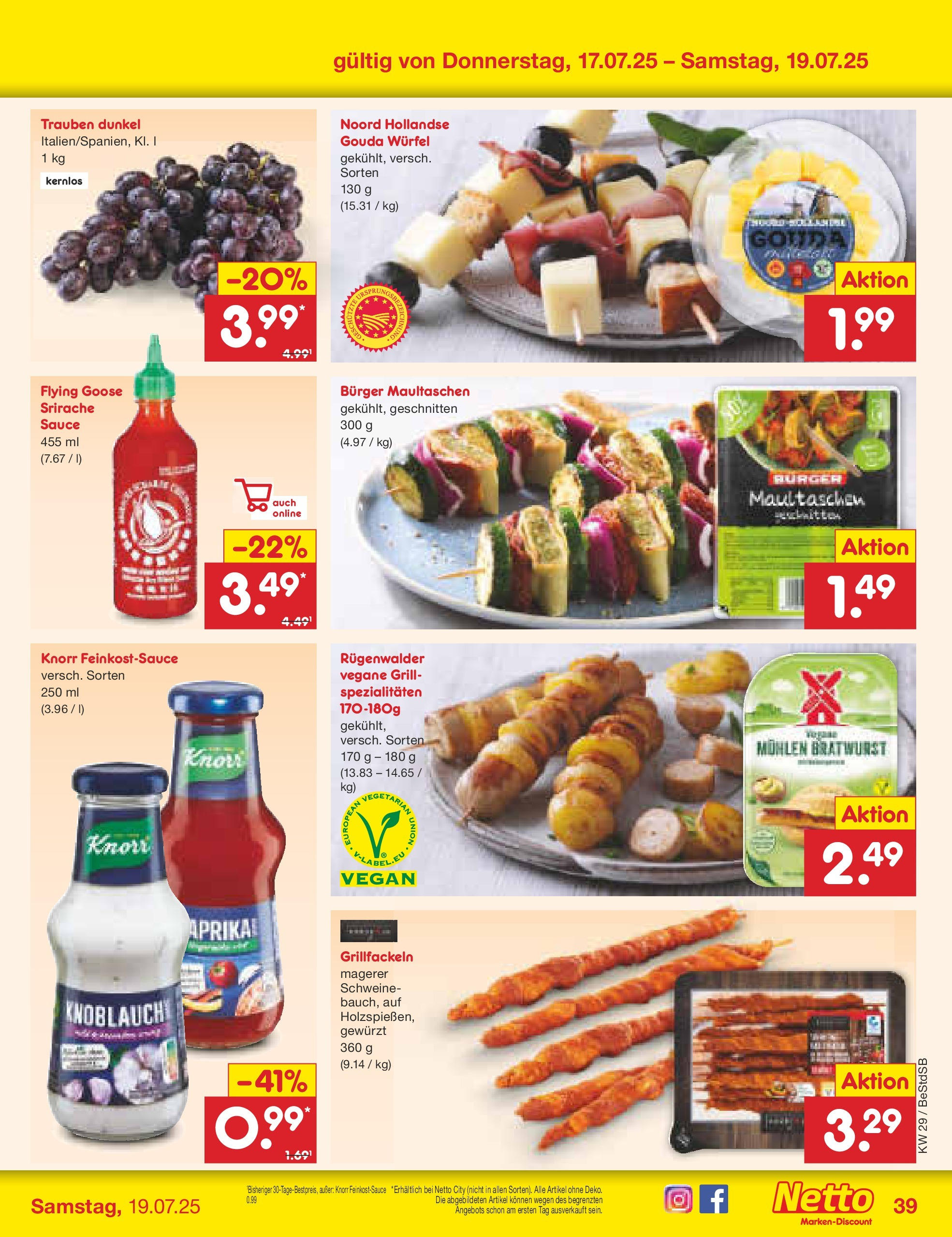 Netto Marken-Discount prospekt Berlin-Spandau (ab 13.07.2025) » Angebote | Seite: 61 | Produkte: Gouda, Bratwurst, Knorr, Maultaschen Netto Marken-Discount prospekt Berlin-Spandau (ab 13.07.2025) » Angebote | Seite: 61 | Produkte: Gouda, Bratwurst, Knorr, Maultaschen