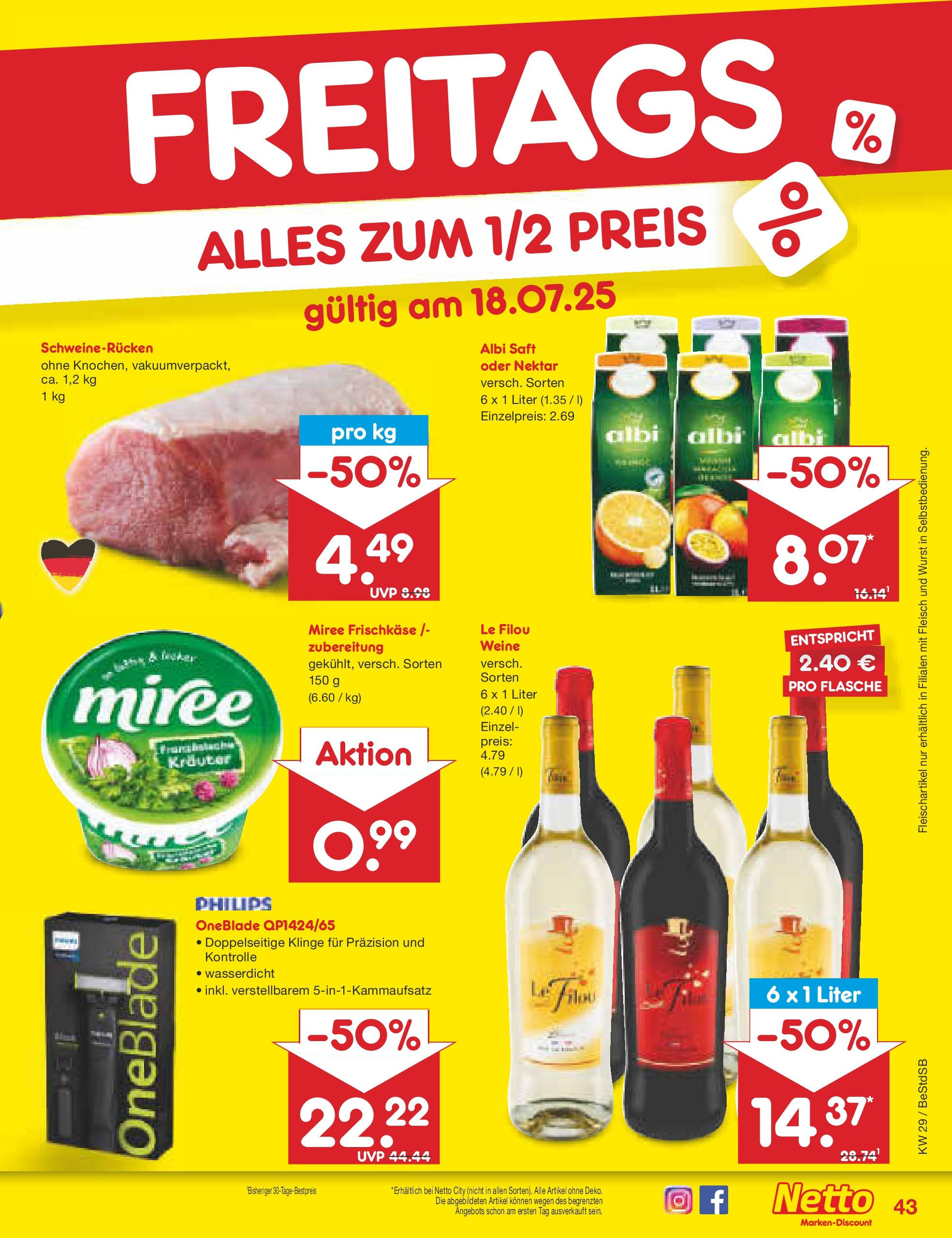 Netto Marken-Discount prospekt Berlin-Spandau (ab 13.07.2025) » Angebote | Seite: 65 | Produkte: Philips, Le filou, Schweinerucken, Frischkase Netto Marken-Discount prospekt Berlin-Spandau (ab 13.07.2025) » Angebote | Seite: 65 | Produkte: Philips, Le filou, Schweinerucken, Frischkase