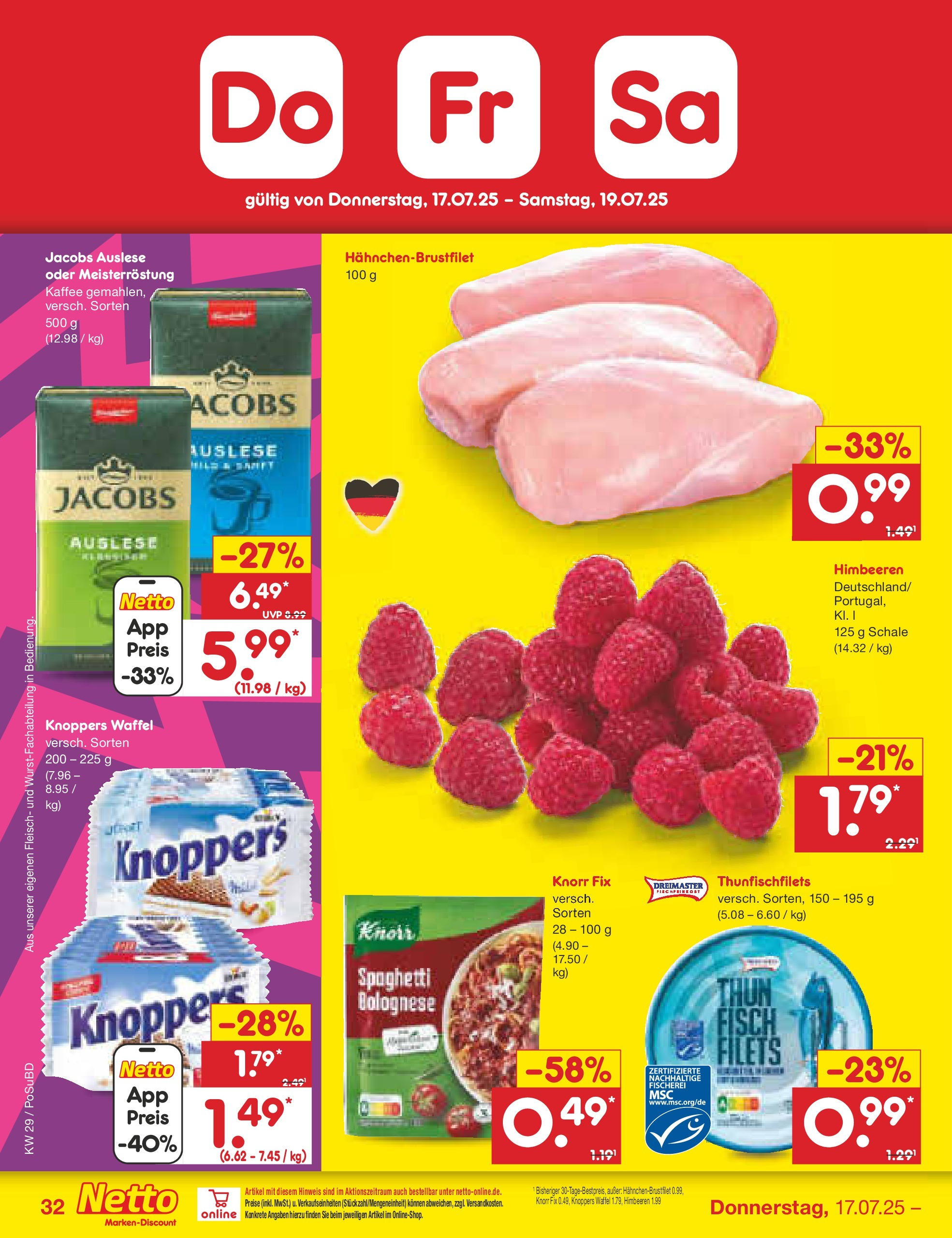 Netto Marken-Discount prospekt Regensburg (ab 13.07.2025) » Angebote | Seite: 50 | Produkte: Himbeeren, Fisch, Knoppers, Fleisch Netto Marken-Discount prospekt Regensburg (ab 13.07.2025) » Angebote | Seite: 50 | Produkte: Himbeeren, Fisch, Knoppers, Fleisch