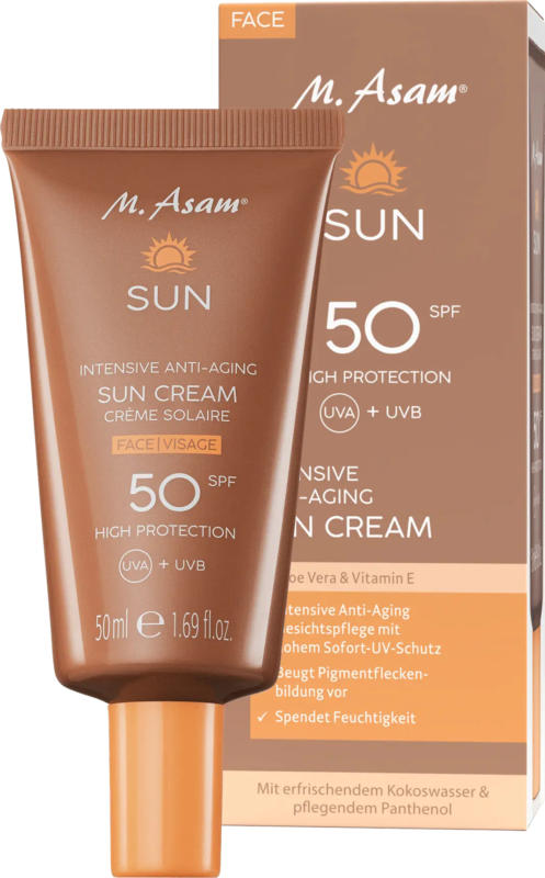 M. Asam Sonnencreme Gesicht Anti-Aging LSF 50 + beach pillow bag