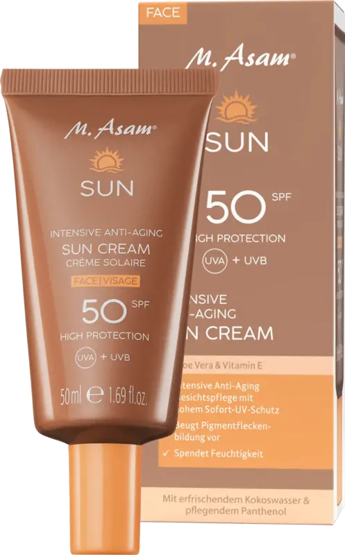 M. Asam Sonnencreme Gesicht Anti-Aging LSF 50 + beach pillow bag