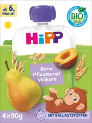 HiPP Quetschie Birne, Pflaume mit Vollkorn ab dem 6. Monat (4x90 g)