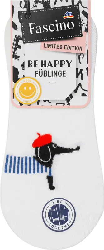 Fascino Füßlinge mit Dackel-Motiv weiß, Gr. 39-42