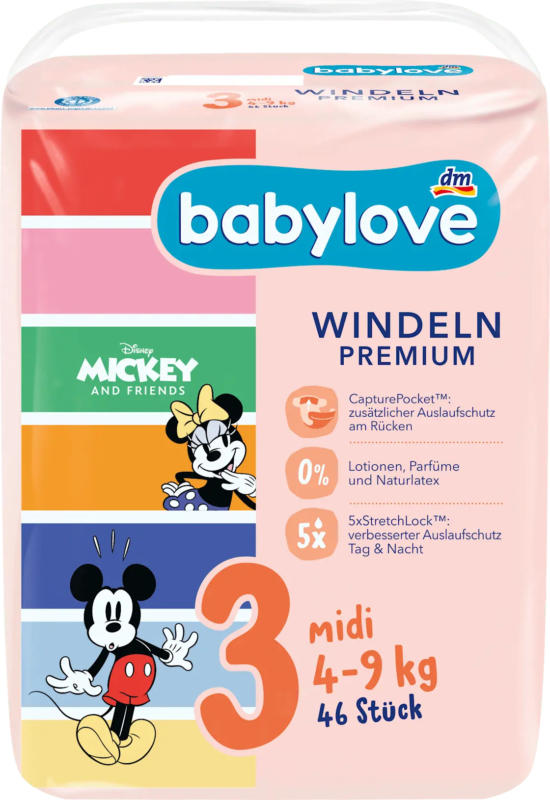 babylove Windeln Premium Disney Gr. 3 Midi (4-9 kg)