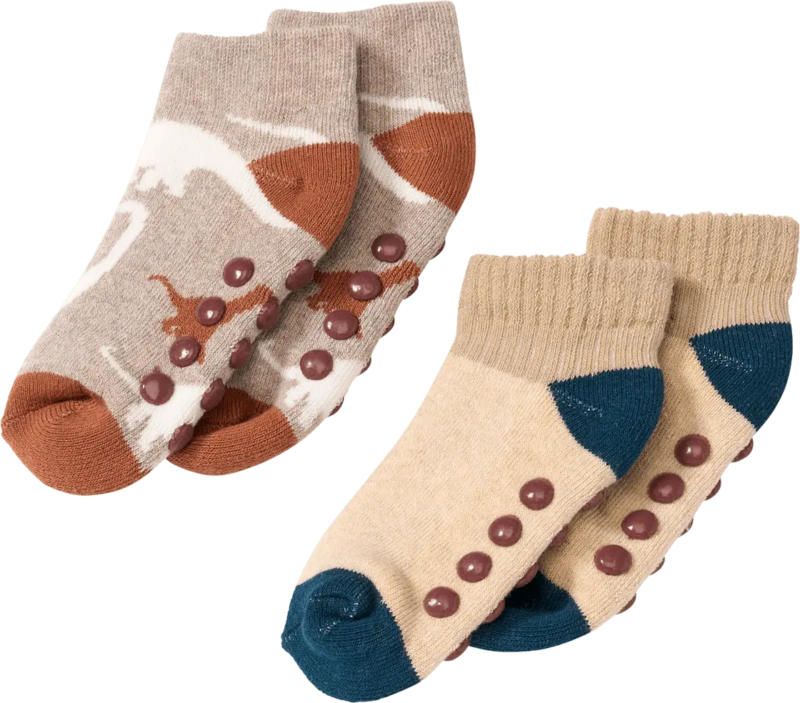 PUSBLU ABS Sneaker Socken mit Dino-Muster, braun & beige, Gr. 23/26