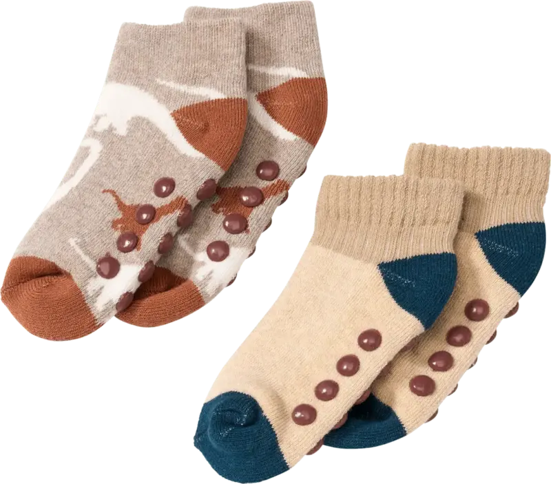 PUSBLU ABS Sneaker Socken mit Dino-Muster, braun & beige, Gr. 23/26