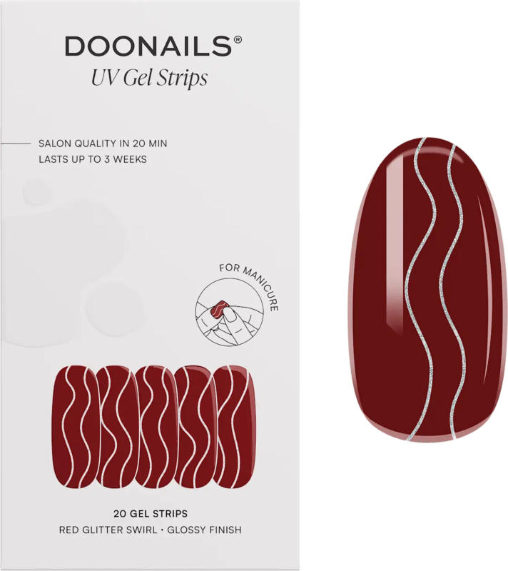 Doonails UV Gel Nagelfolien, Gel Strips Red Glitter