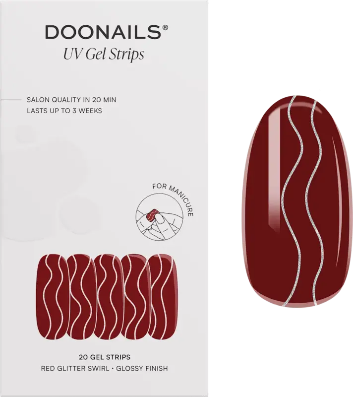 Doonails UV Gel Nagelfolien, Gel Strips Red Glitter