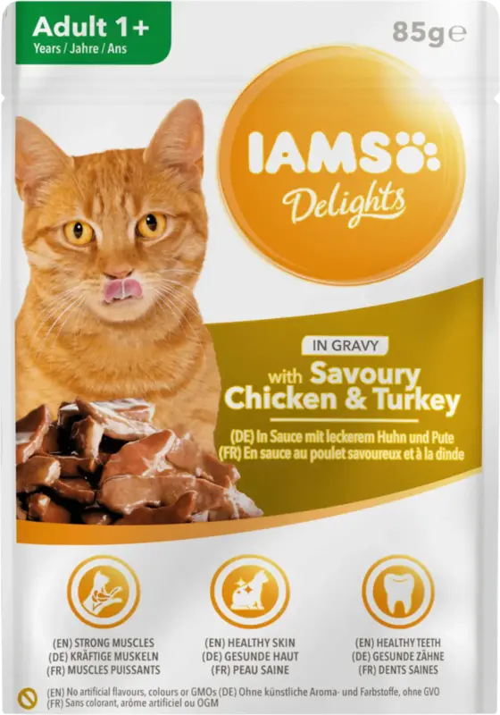 IAMS Nassfutter für Katzen, Delights, Huhn & Pute in Sauce