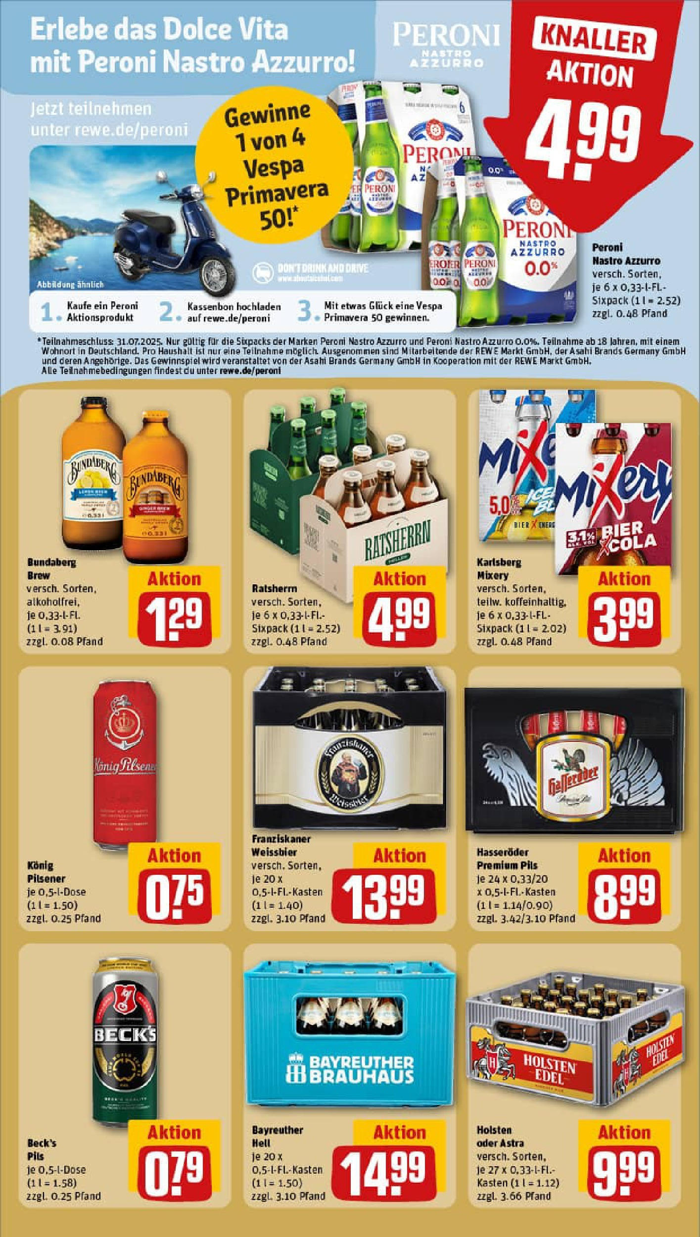 REWE Prospekt ab 13.07.2025 zum Blättern » Angebote | Seite: 19 | Produkte: Bayreuther hell, Konig pilsener, Cola, Holsten