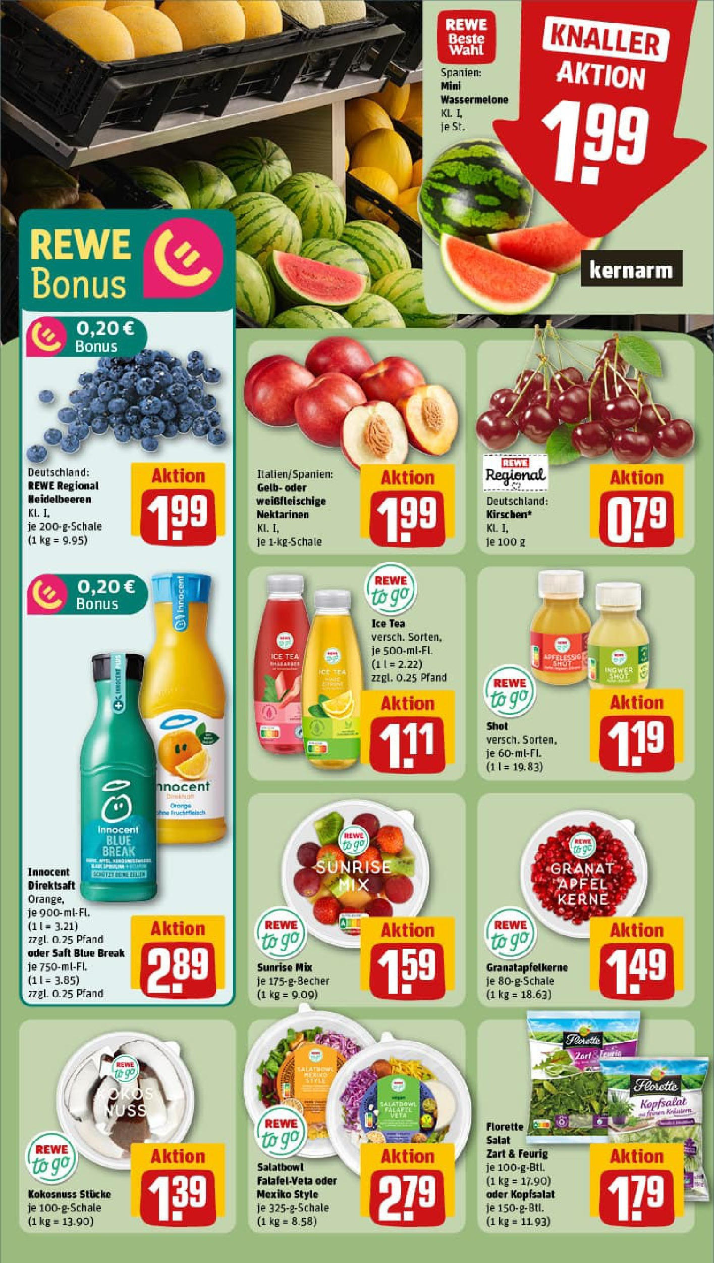 REWE Prospekt ab 13.07.2025 zum Blättern » Angebote | Seite: 6 | Produkte: Nektarinen, Heidelbeeren, Wassermelone, Salat