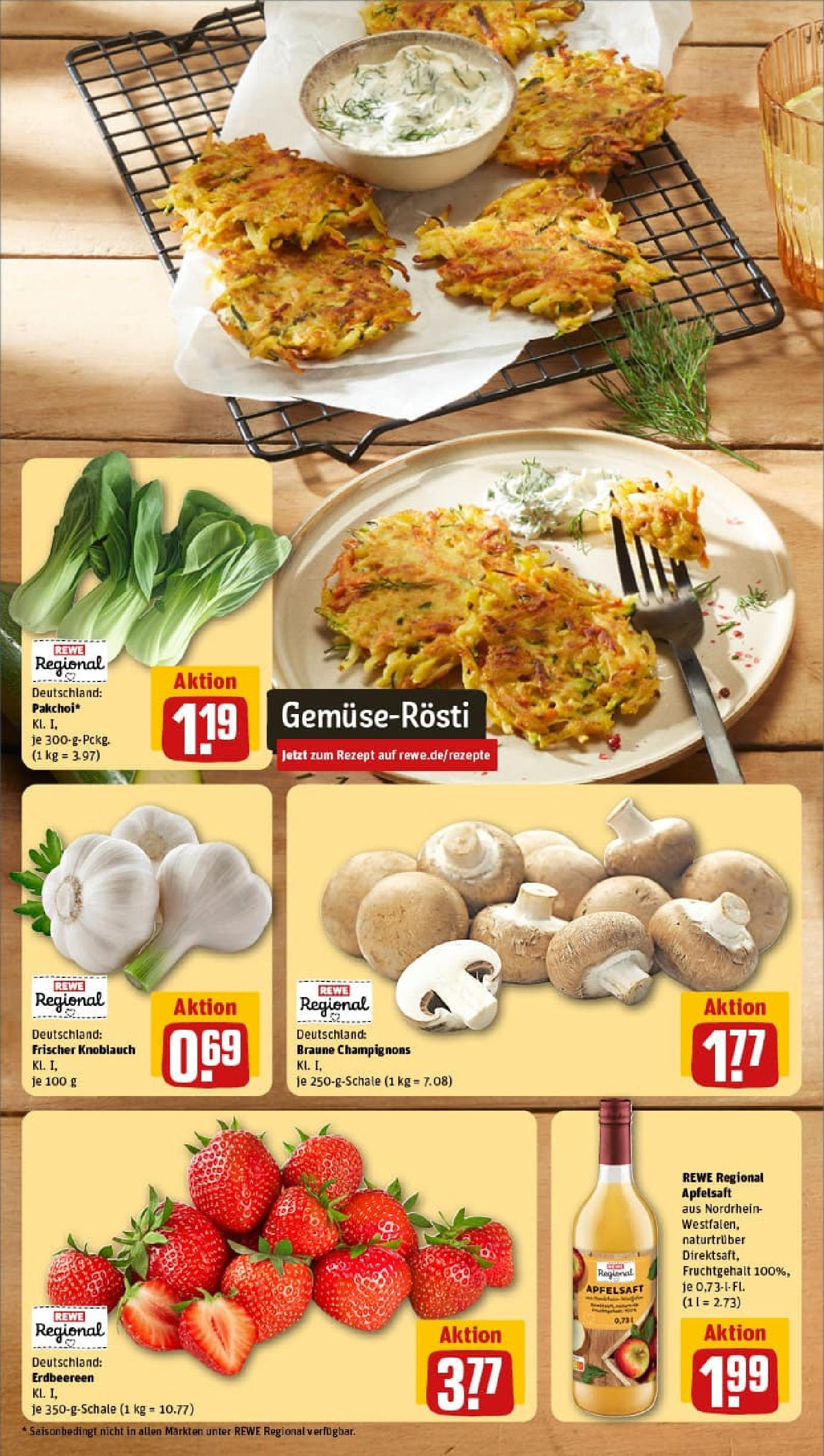 REWE Prospekt ab 13.07.2025 zum Blättern » Angebote | Seite: 4 | Produkte: Apfelsaft, Apple, Champignons, Knoblauch