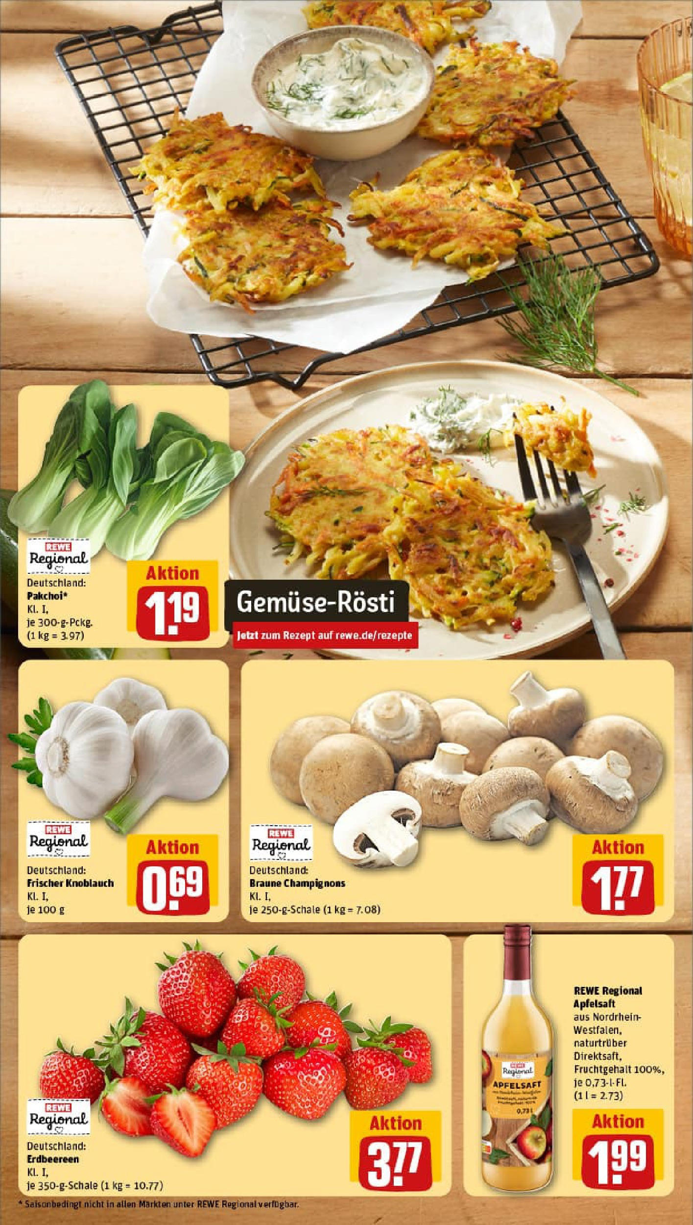 REWE Prospekt ab 13.07.2025 zum Blättern » Angebote | Seite: 4 | Produkte: Apfelsaft, Apple, Champignons, Knoblauch