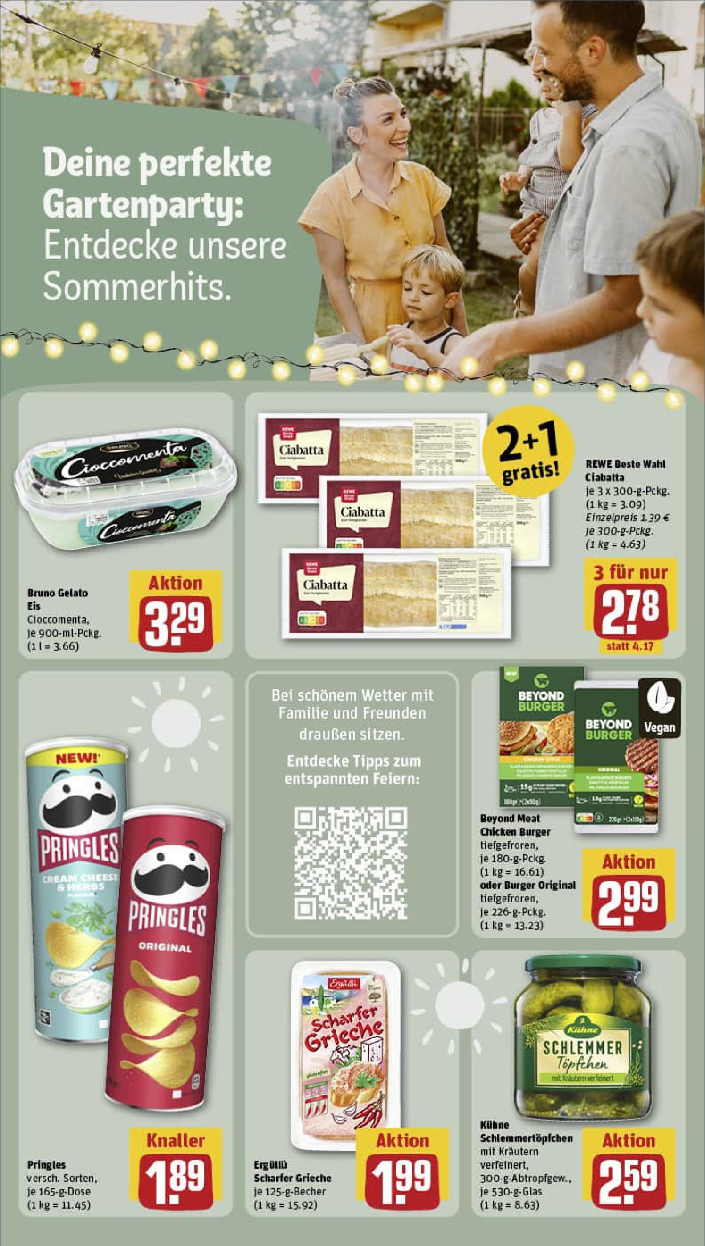 REWE Prospekt ab 13.07.2025 zum Blättern » Angebote | Seite: 18 | Produkte: Burger, Pringles, Chips, Eis