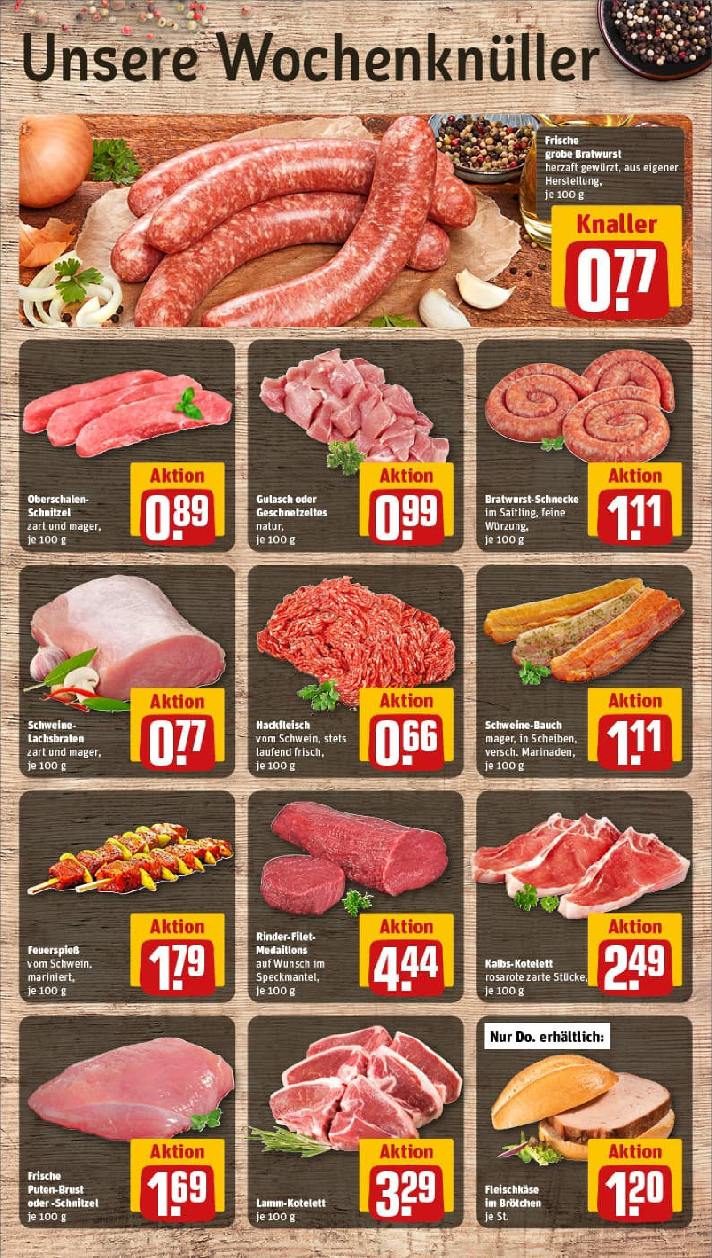 REWE Prospekt ab 13.07.2025 zum Blättern » Angebote | Seite: 8 | Produkte: Schweinebauch, Bratwurst, Schnitzel, Gulasch