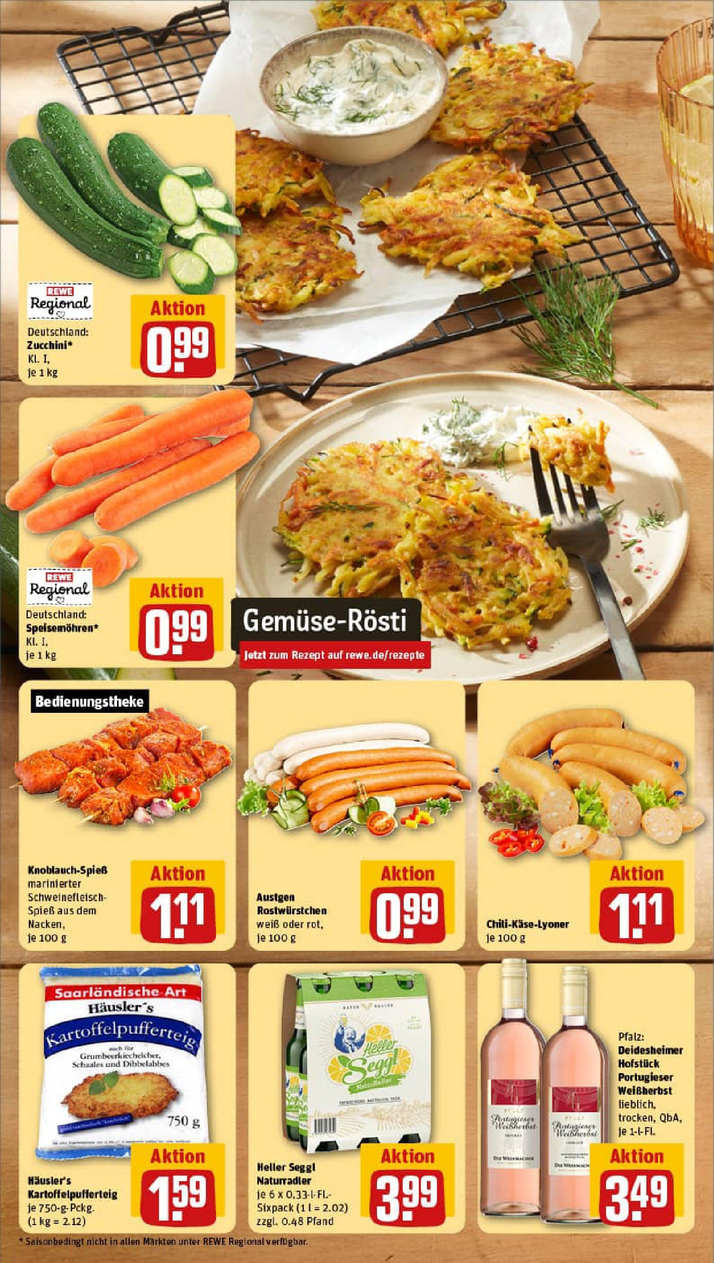 REWE Prospekt ab 13.07.2025 zum Blättern » Angebote | Seite: 4 | Produkte: Schweinefleisch, Zucchini