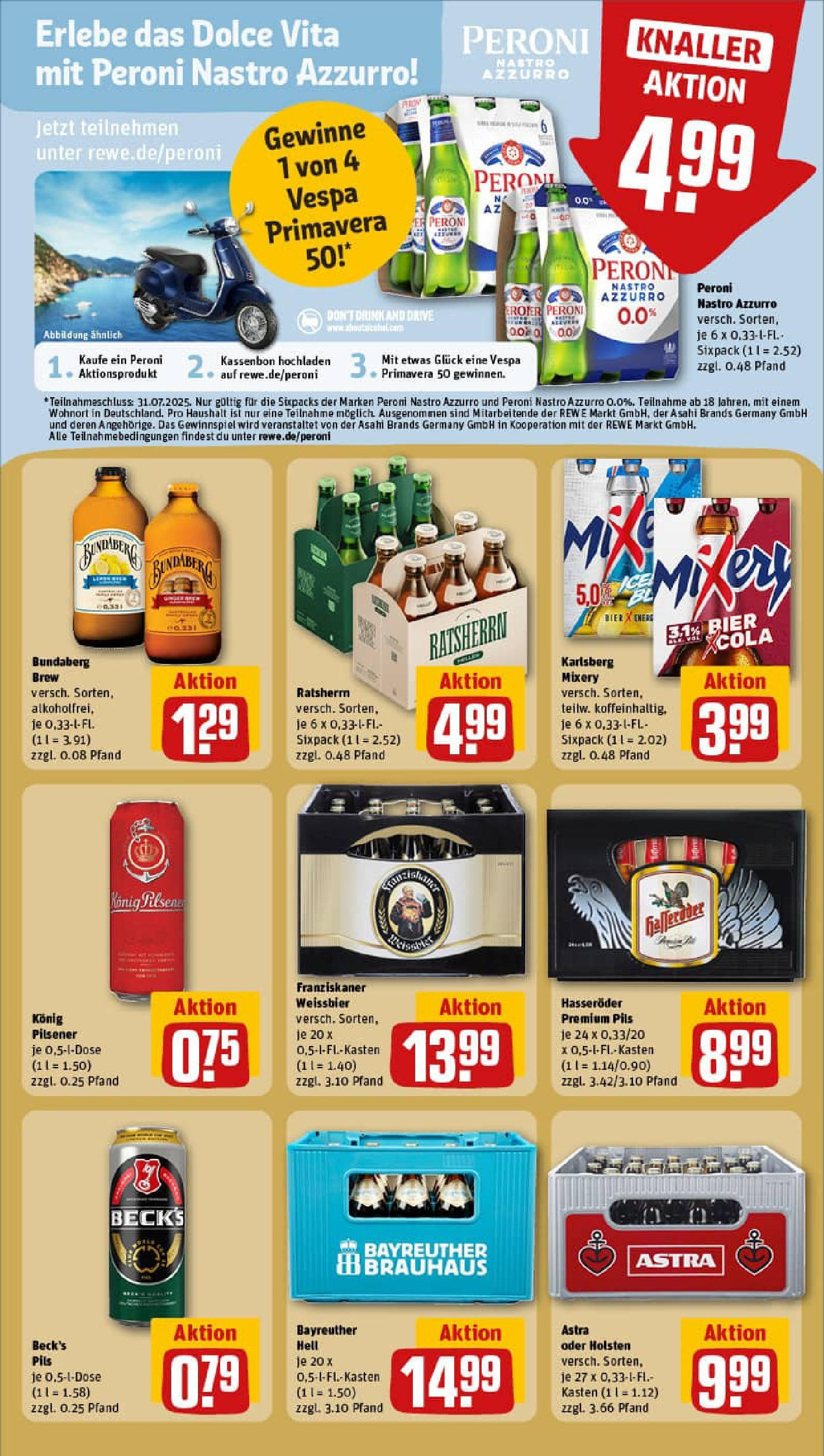 REWE Prospekt ab 13.07.2025 zum Blättern » Angebote | Seite: 17 | Produkte: Bayreuther hell, Konig pilsener, Bier, Mixery