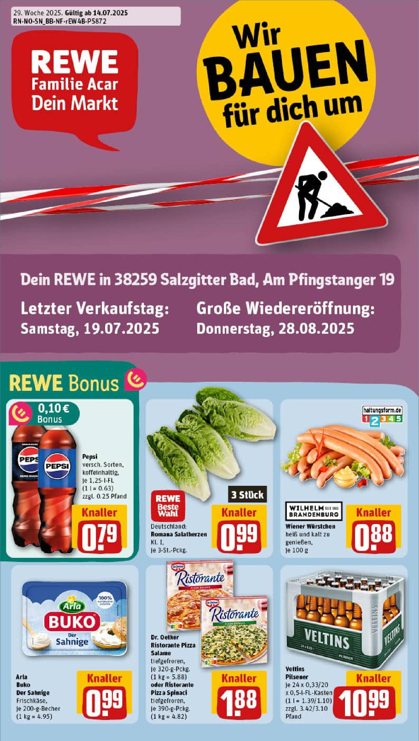 REWE Prospekt ab 13.07.2025 zum Blättern » Angebote | Seite: 1 | Produkte: Ristorante, Wiener wurstchen, Pepsi, Veltins