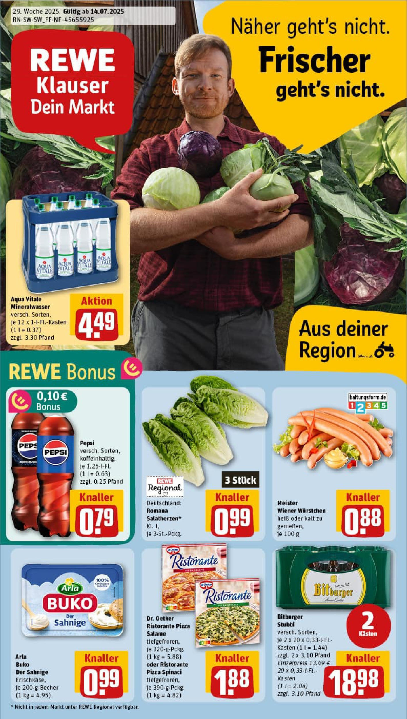 REWE Prospekt ab 13.07.2025 zum Blättern » Angebote | Seite: 1 | Produkte: Ristorante, Wiener wurstchen, Arla buko, Pepsi