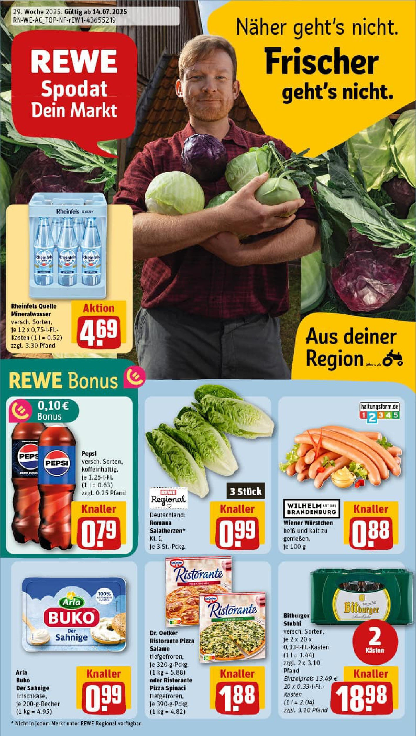 REWE Prospekt ab 13.07.2025 zum Blättern » Angebote | Seite: 1 | Produkte: Ristorante, Wiener wurstchen, Arla buko, Pepsi