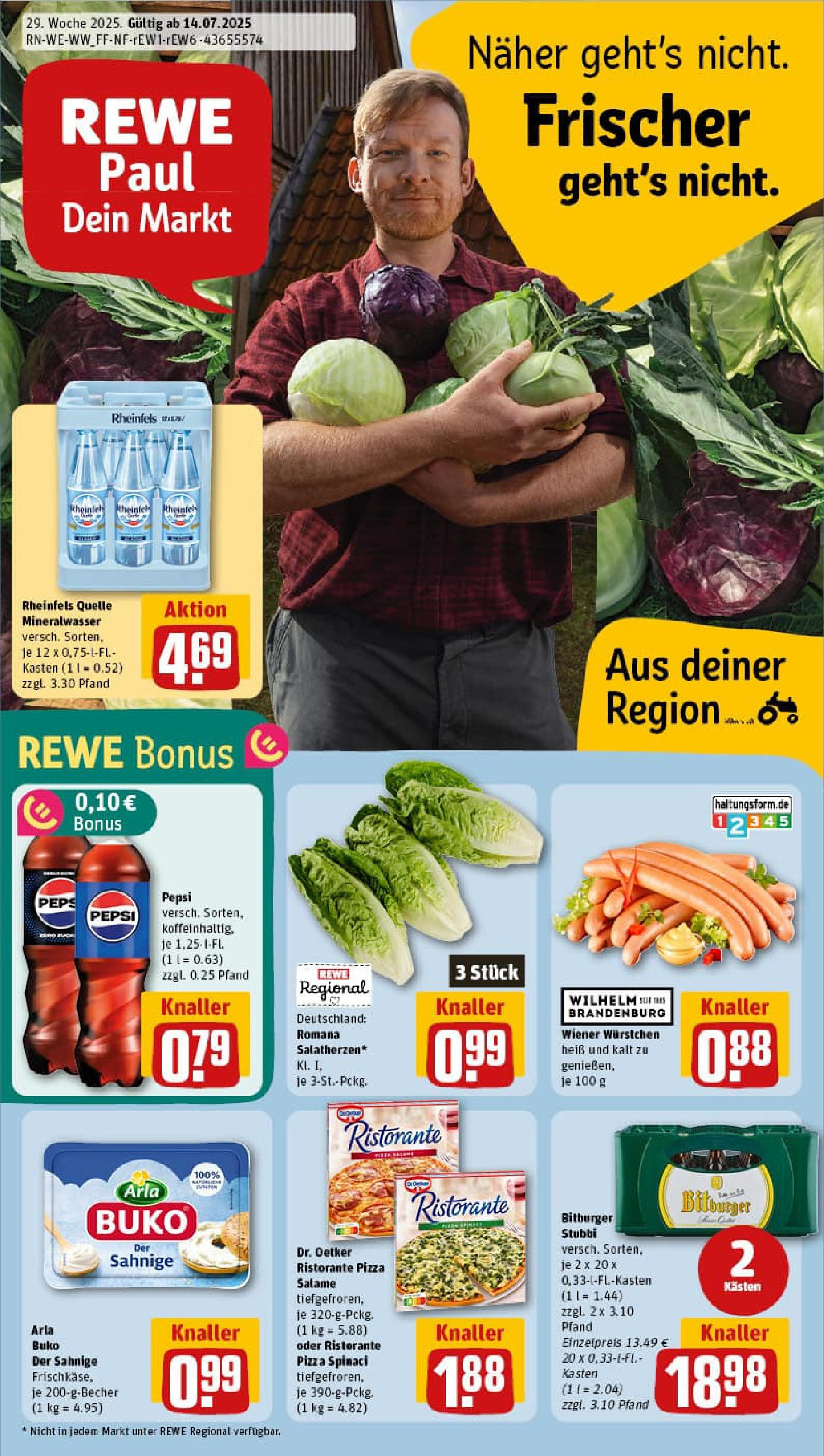 REWE Prospekt ab 13.07.2025 zum Blättern » Angebote | Seite: 1 | Produkte: Ristorante, Arla buko, Pepsi, Pizza