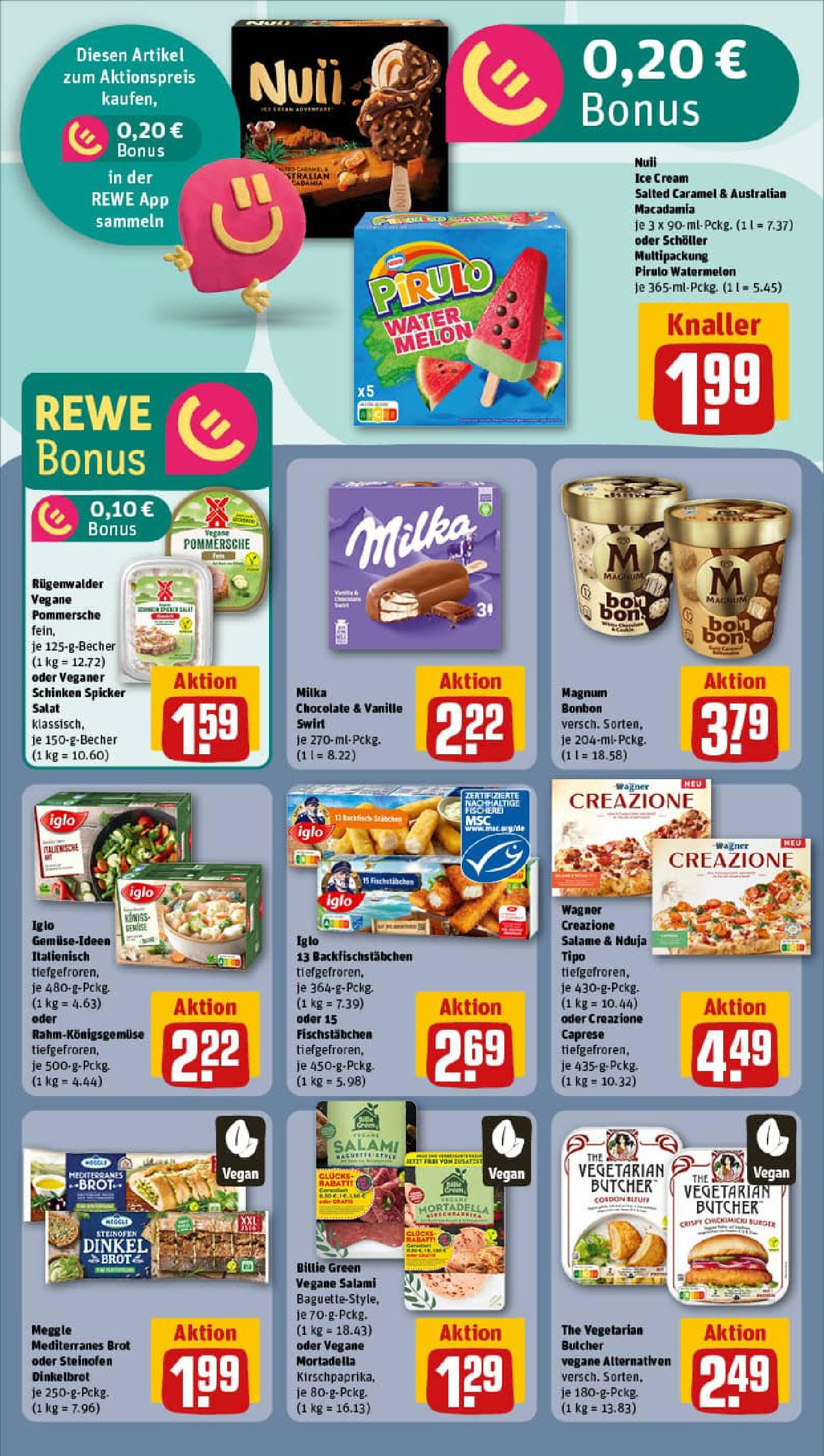 REWE Prospekt ab 13.07.2025 zum Blättern » Angebote | Seite: 12 | Produkte: Fischstabchen, Gemüse, Schinken, Pizza