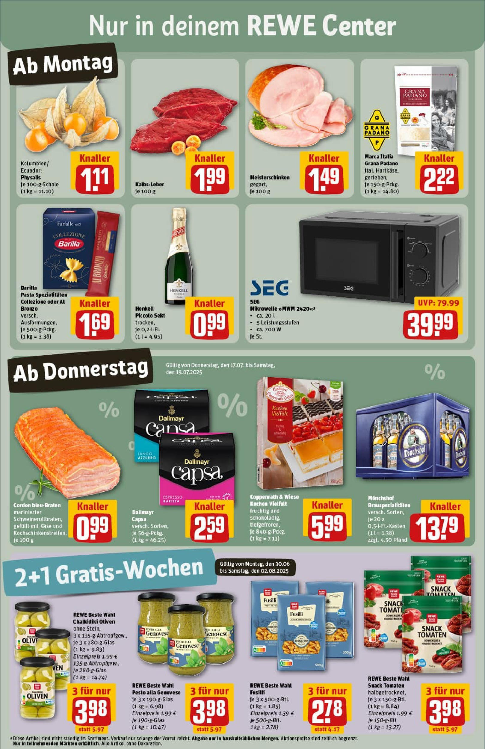 REWE Prospekt ab 13.07.2025 zum Blättern » Angebote | Seite: 3 | Produkte: Monchshof, Barilla, Tomaten, Kuchen