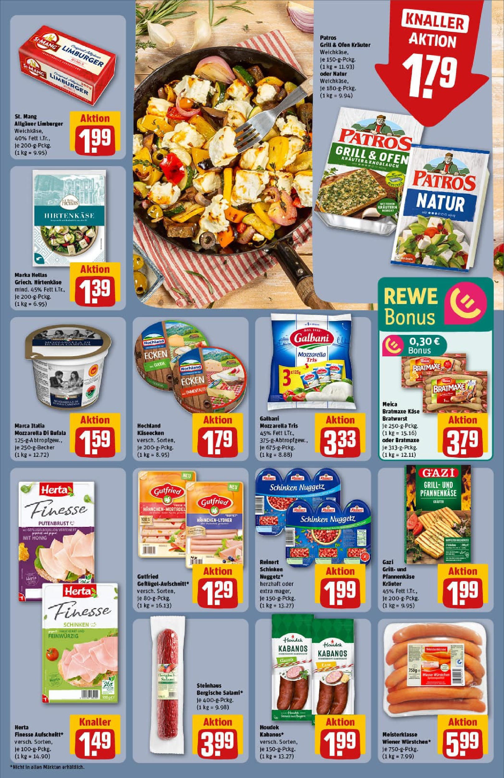 REWE Prospekt ab 13.07.2025 zum Blättern » Angebote | Seite: 13 | Produkte: Mozzarella, Bratwurst, Patros, Schinken