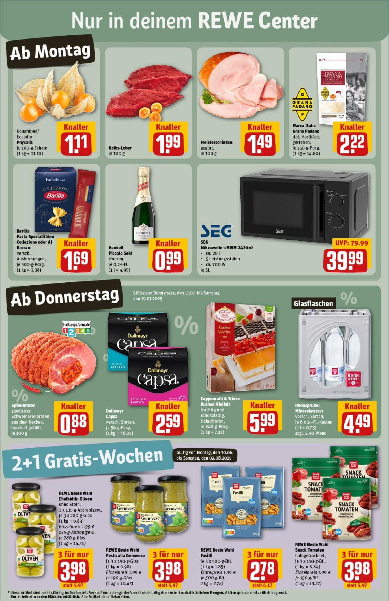 REWE Prospekt ab 13.07.2025 zum Blättern » Angebote | Seite: 3 | Produkte: Mikrowelle, Sekt, Mineralwasser, Dallmayr capsa