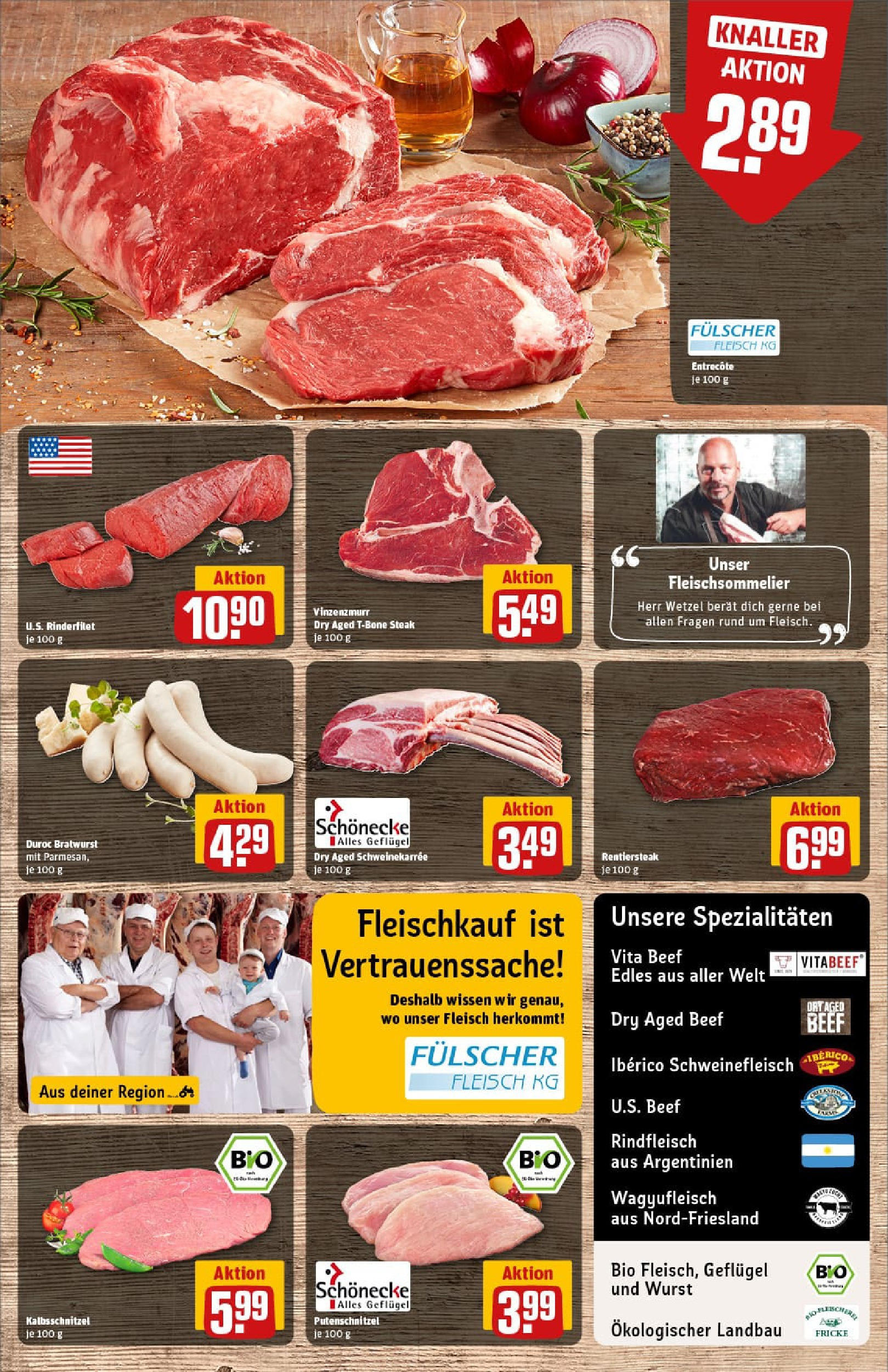 REWE Prospekt ab 13.07.2025 zum Blättern » Angebote | Seite: 8 | Produkte: Rinderfilet, Bratwurst, Putenschnitzel, Schweinefleisch