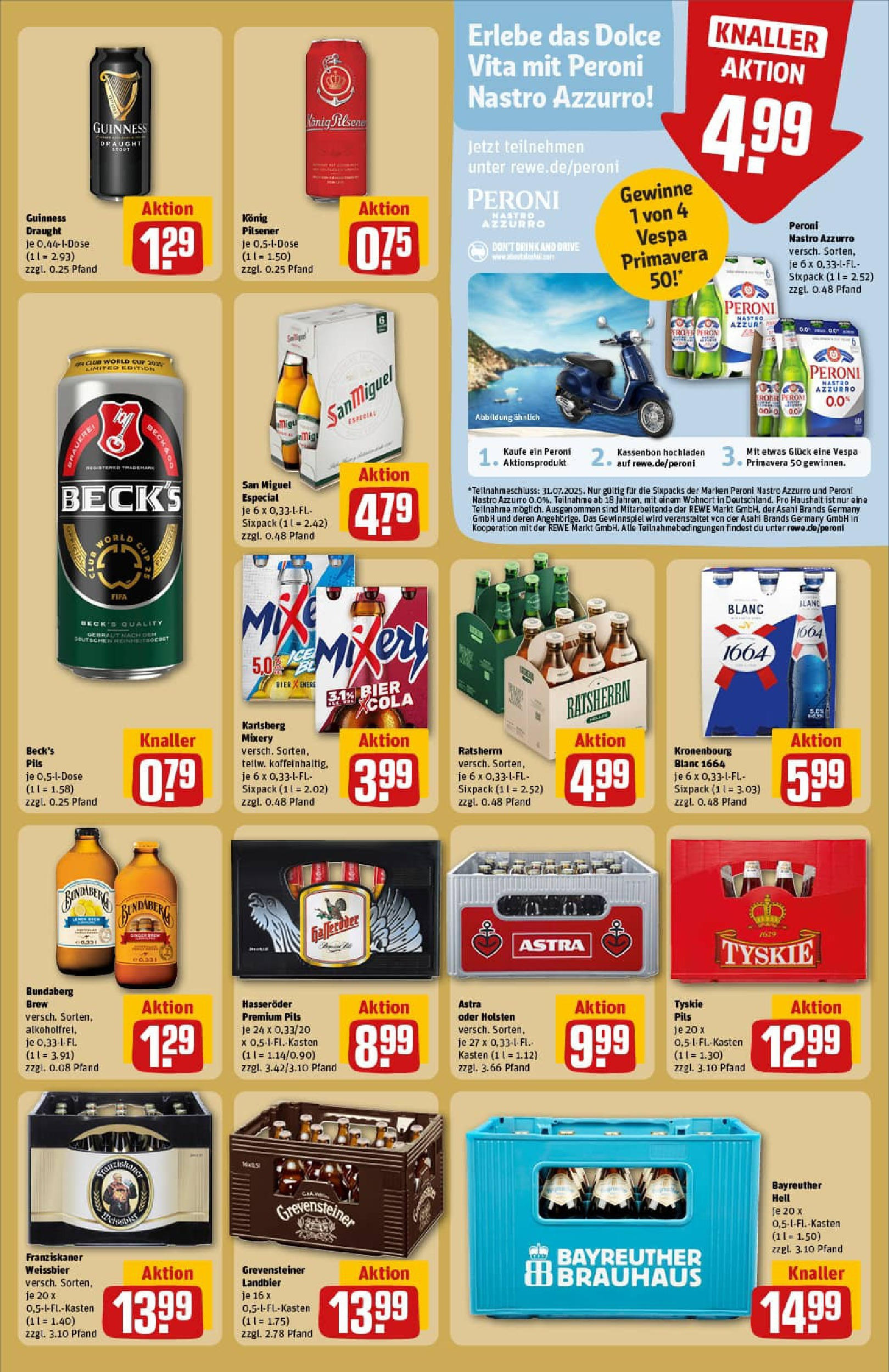 REWE Prospekt ab 13.07.2025 zum Blättern » Angebote | Seite: 19 | Produkte: Bayreuther hell, Bier, Astra, Holsten