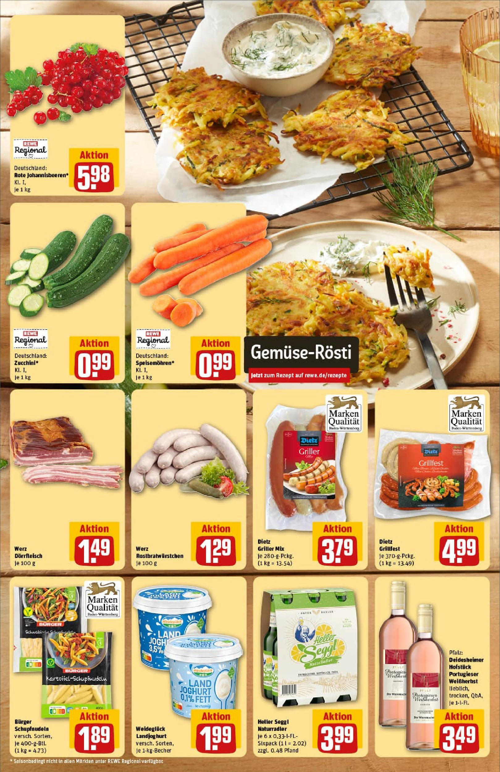 REWE Prospekt ab 13.07.2025 zum Blättern » Angebote | Seite: 4 | Produkte: Joghurt, Burger, Zucchini, Griller