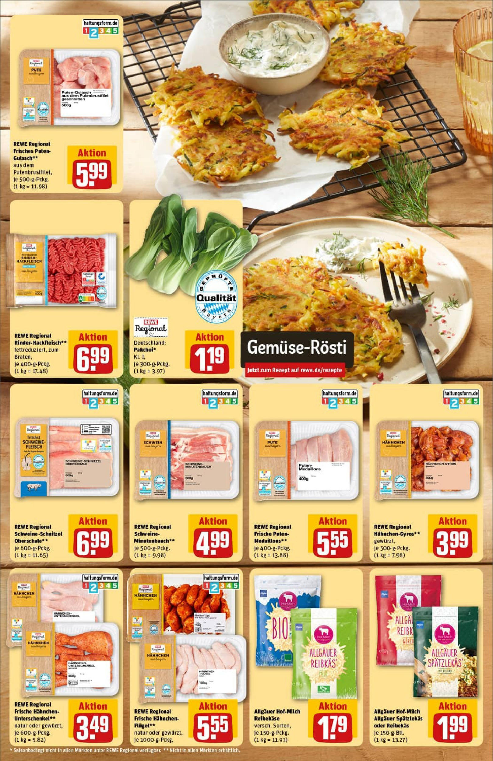 REWE Prospekt ab 13.07.2025 zum Blättern » Angebote | Seite: 4 | Produkte: Hahnchen, Reibekase, Fleisch, Hackfleisch