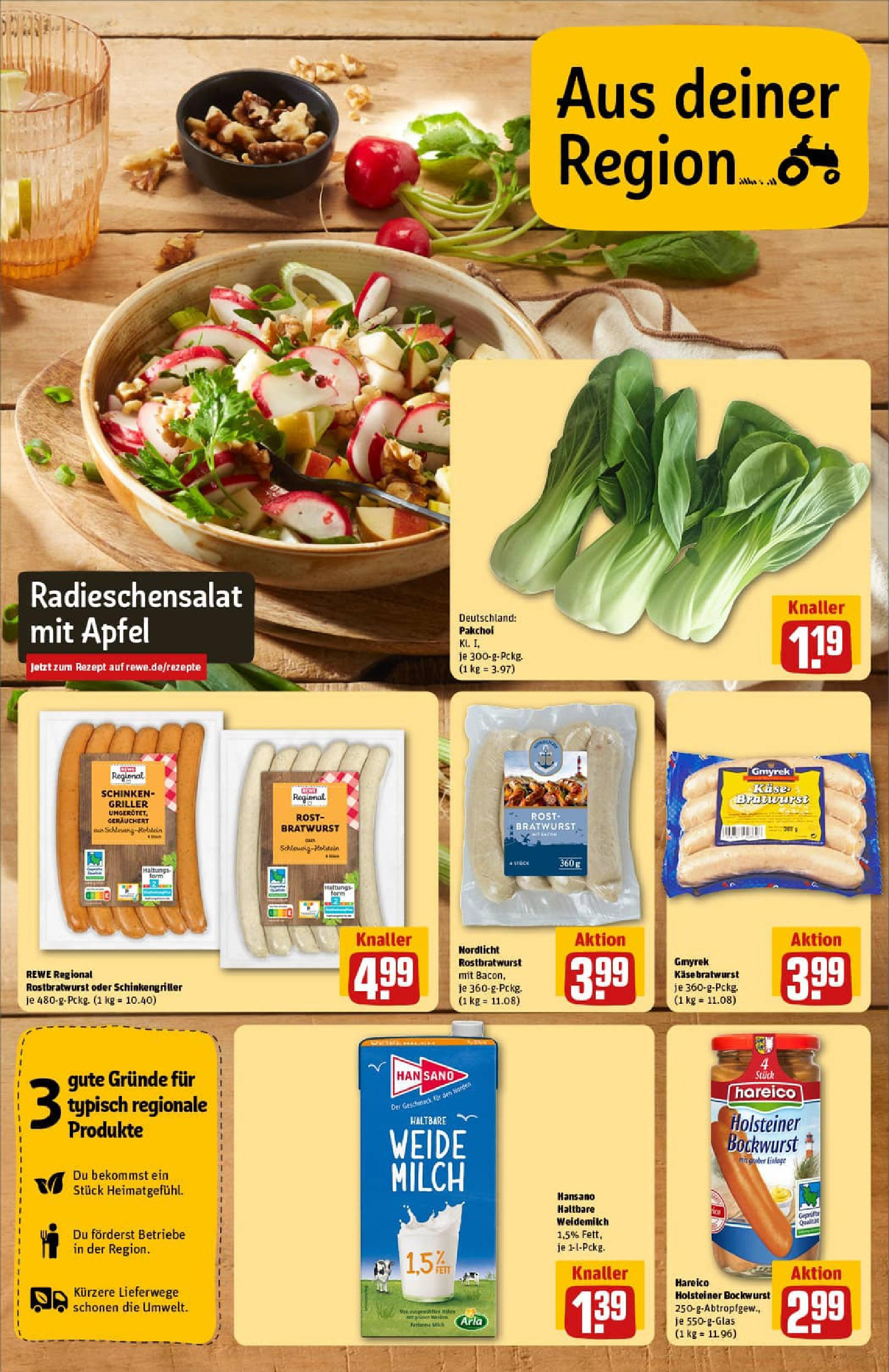 REWE Prospekt ab 14.07.2025 zum Blättern » Angebote | Seite: 5 | Produkte: Bockwurst, Milch, Käse, Schinken
